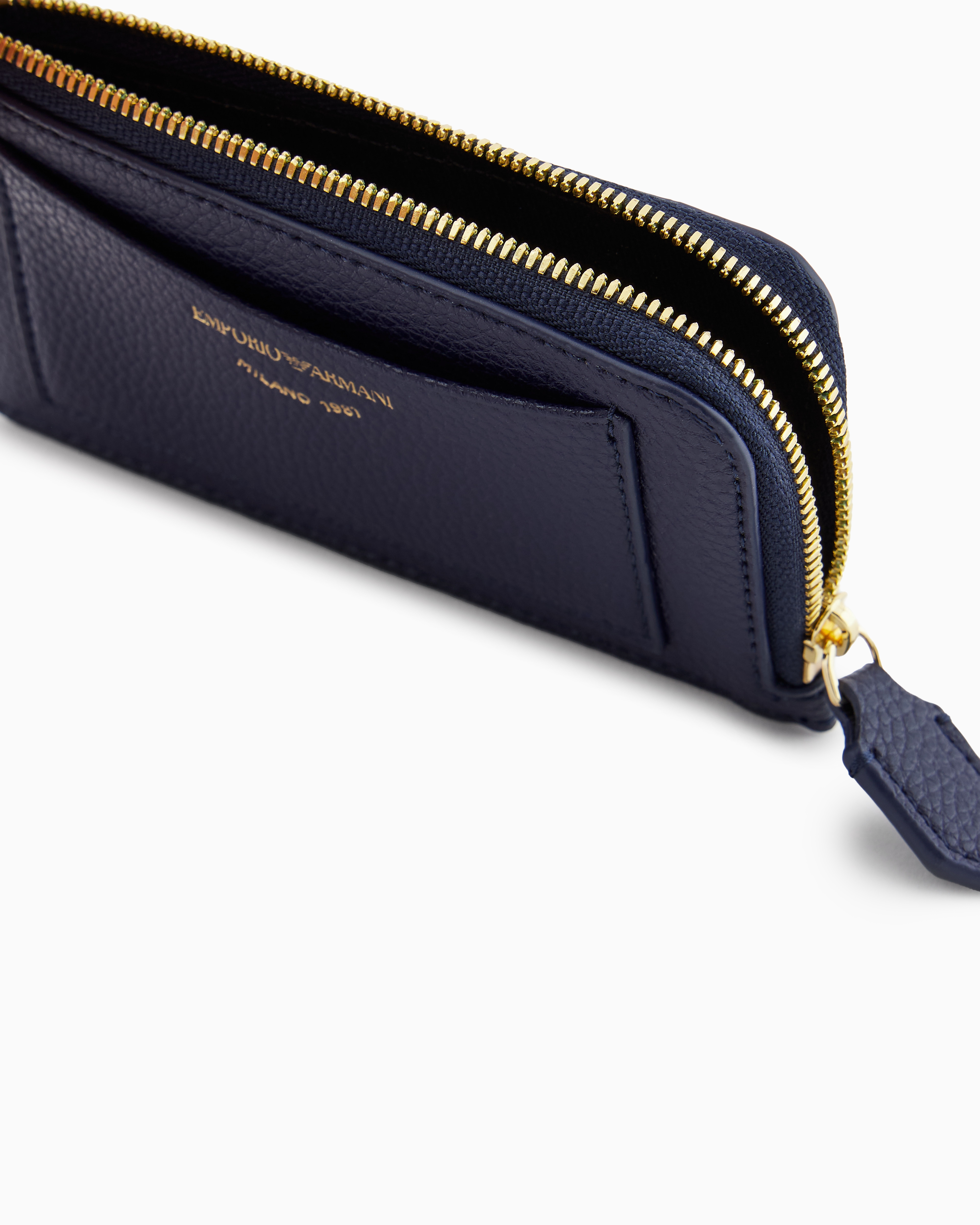 Emporio Armani Official Store Myea Deer-print Card Holder With Wrap-around Zip In Bleu