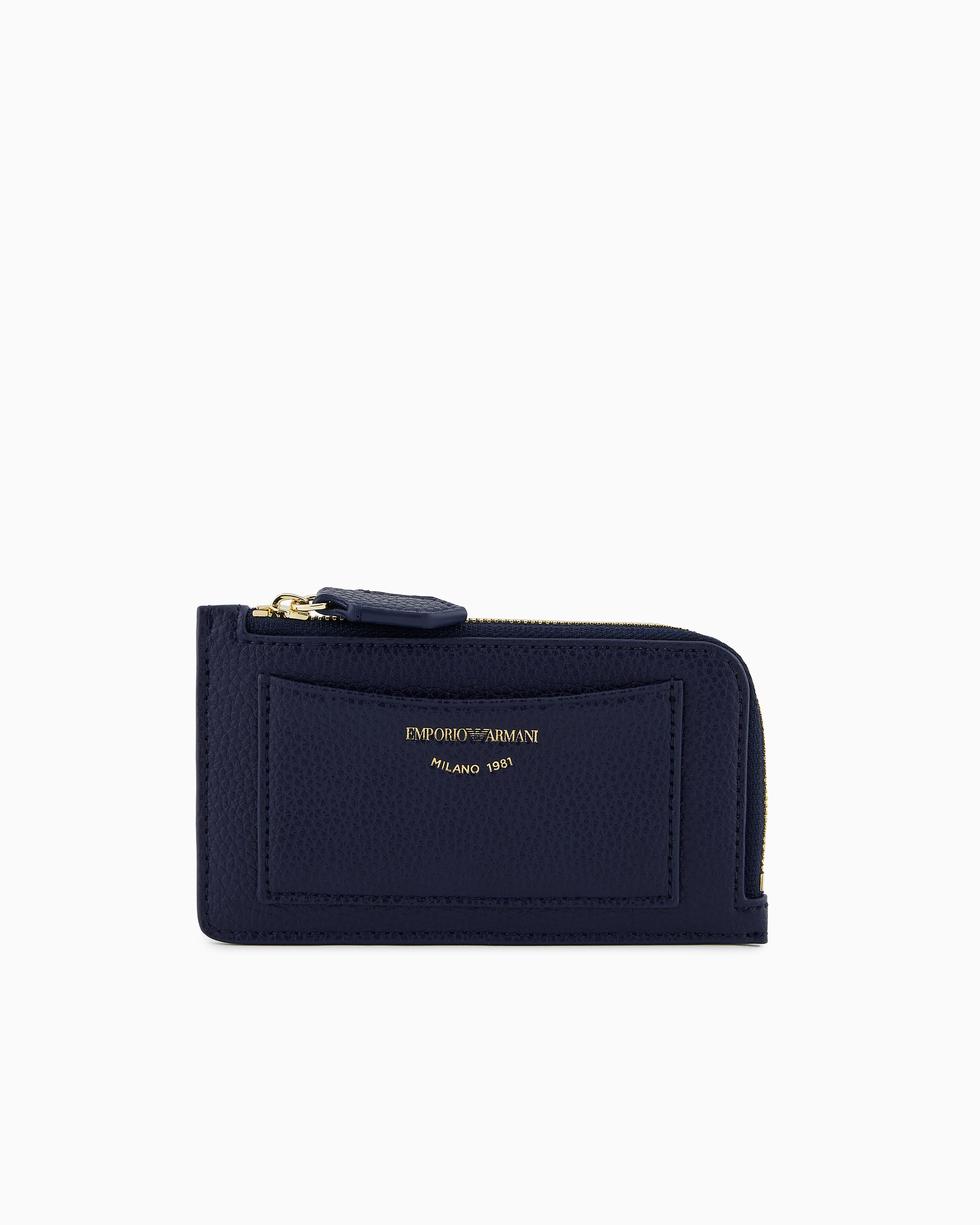 Emporio Armani Official Store Myea Deer-print Card Holder With Wrap-around Zip In Bleu