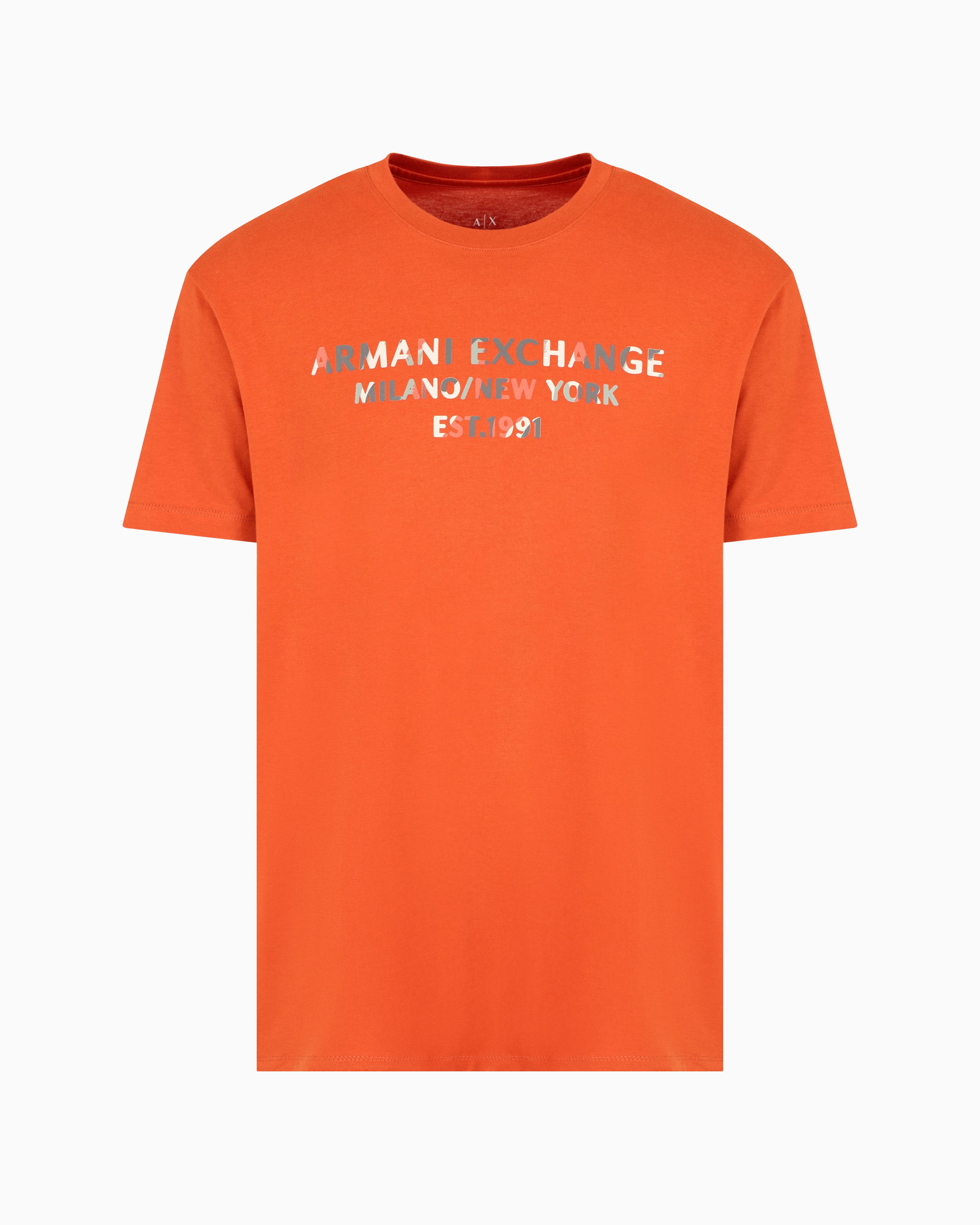 Armani Exchange Official Store Regular Fit T-shirt With Camouflage Logo In Asv Cotton In Orange