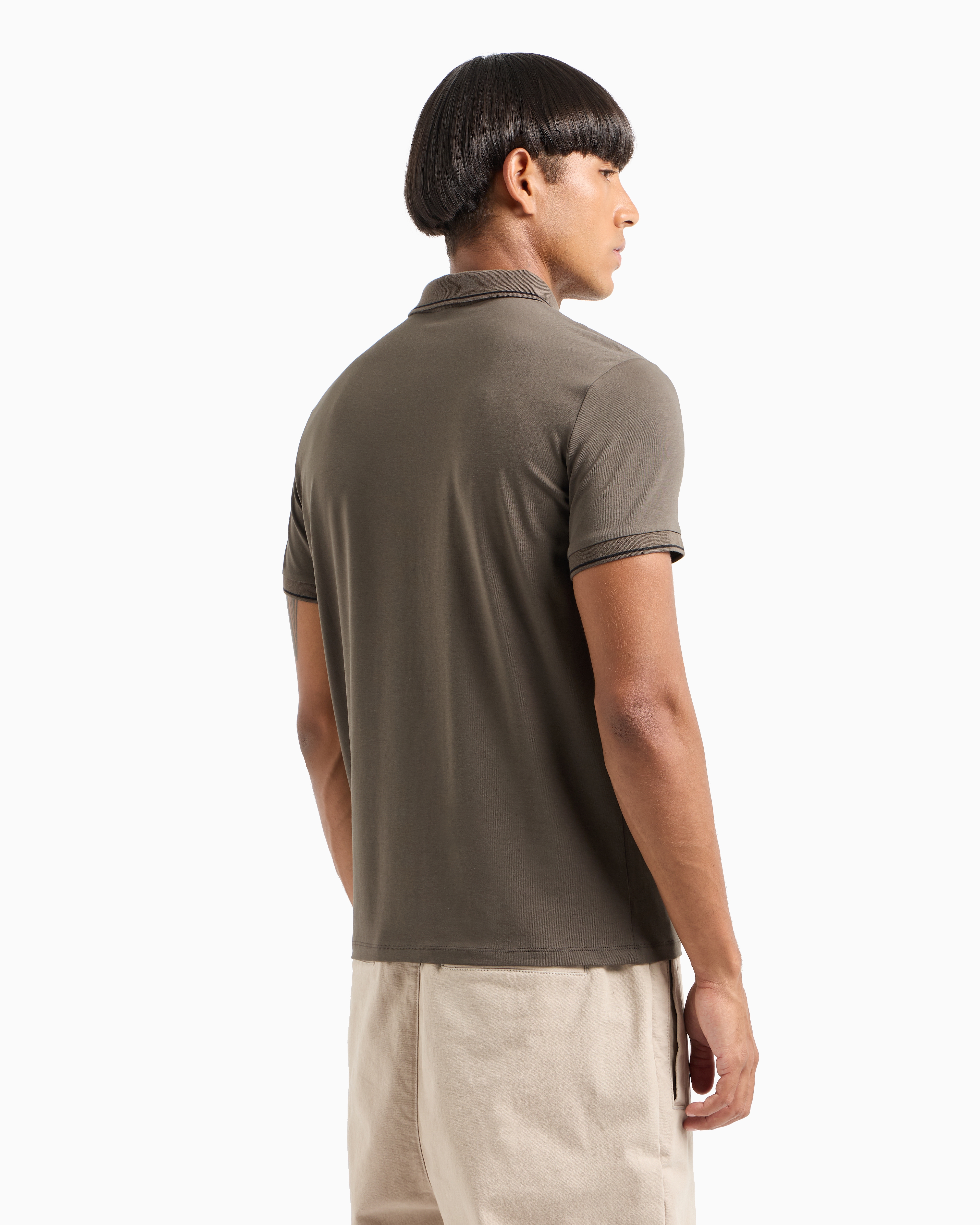 Shop Armani Exchange Polo With Contrasting Logo In Verde Militare