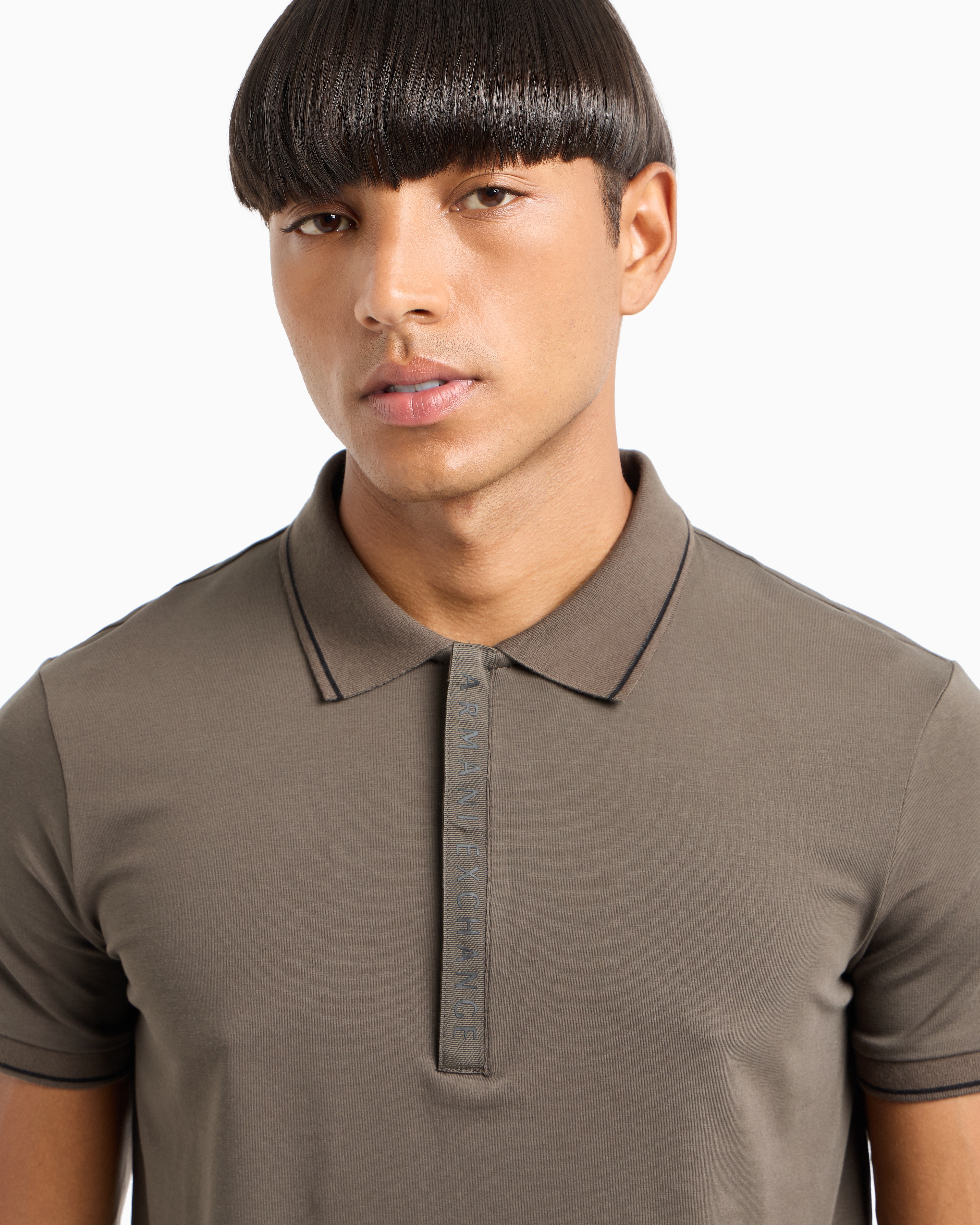 Shop Armani Exchange Polo With Contrasting Logo In Verde Militare