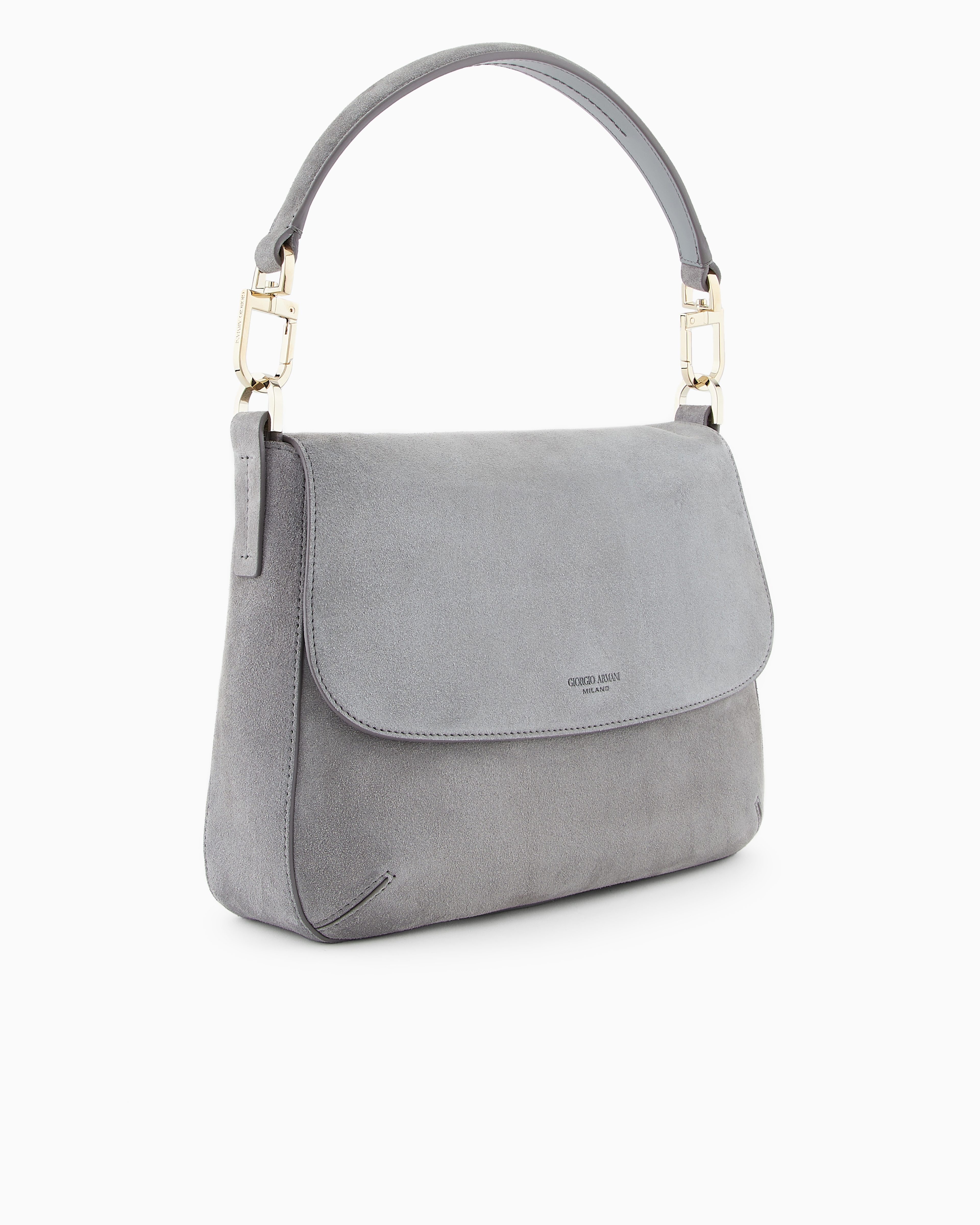 Giorgio Armani Asv Medium La Prima Soft Pebbled Leather Handbag In Grey