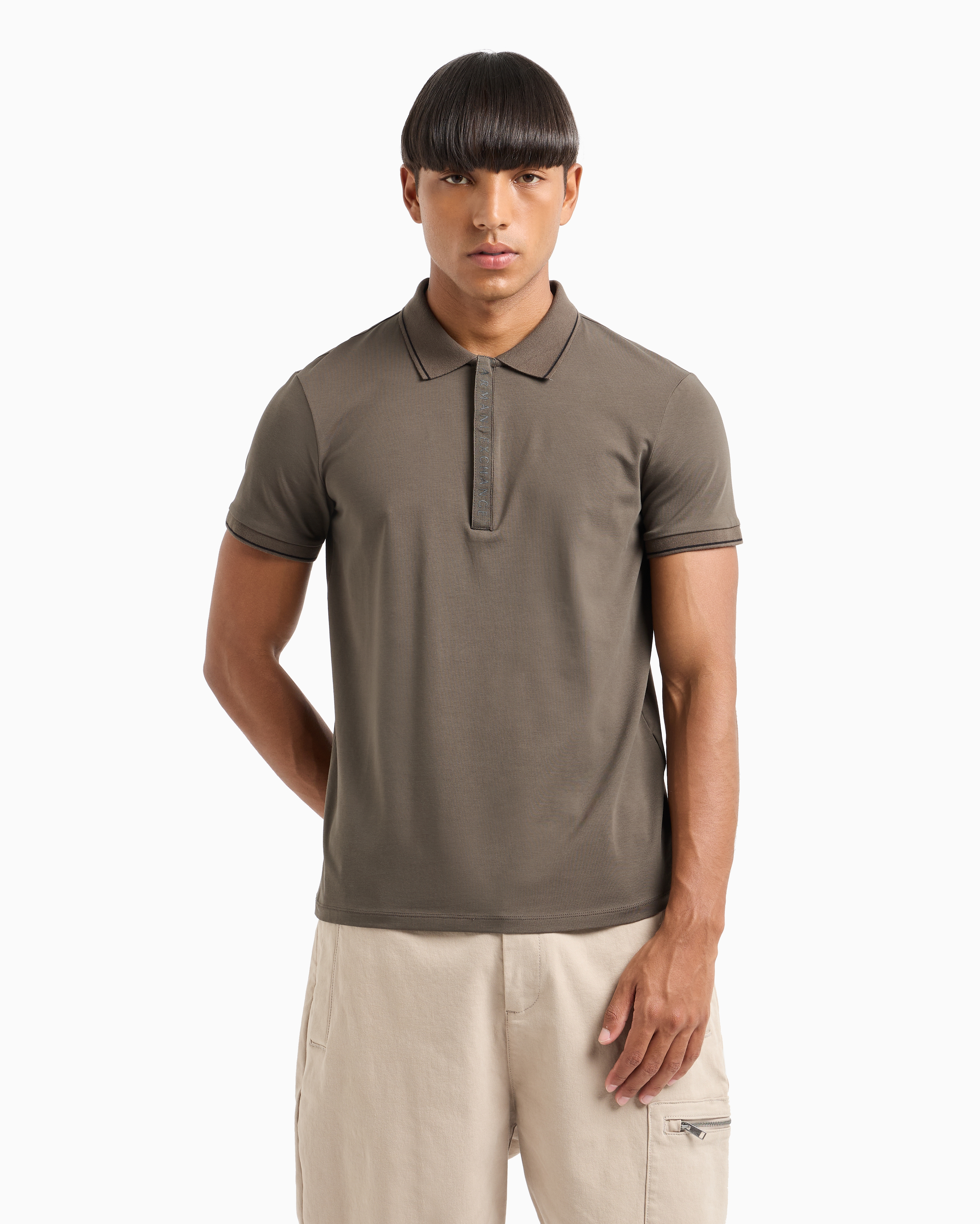 Shop Armani Exchange Polo With Contrasting Logo In Verde Militare