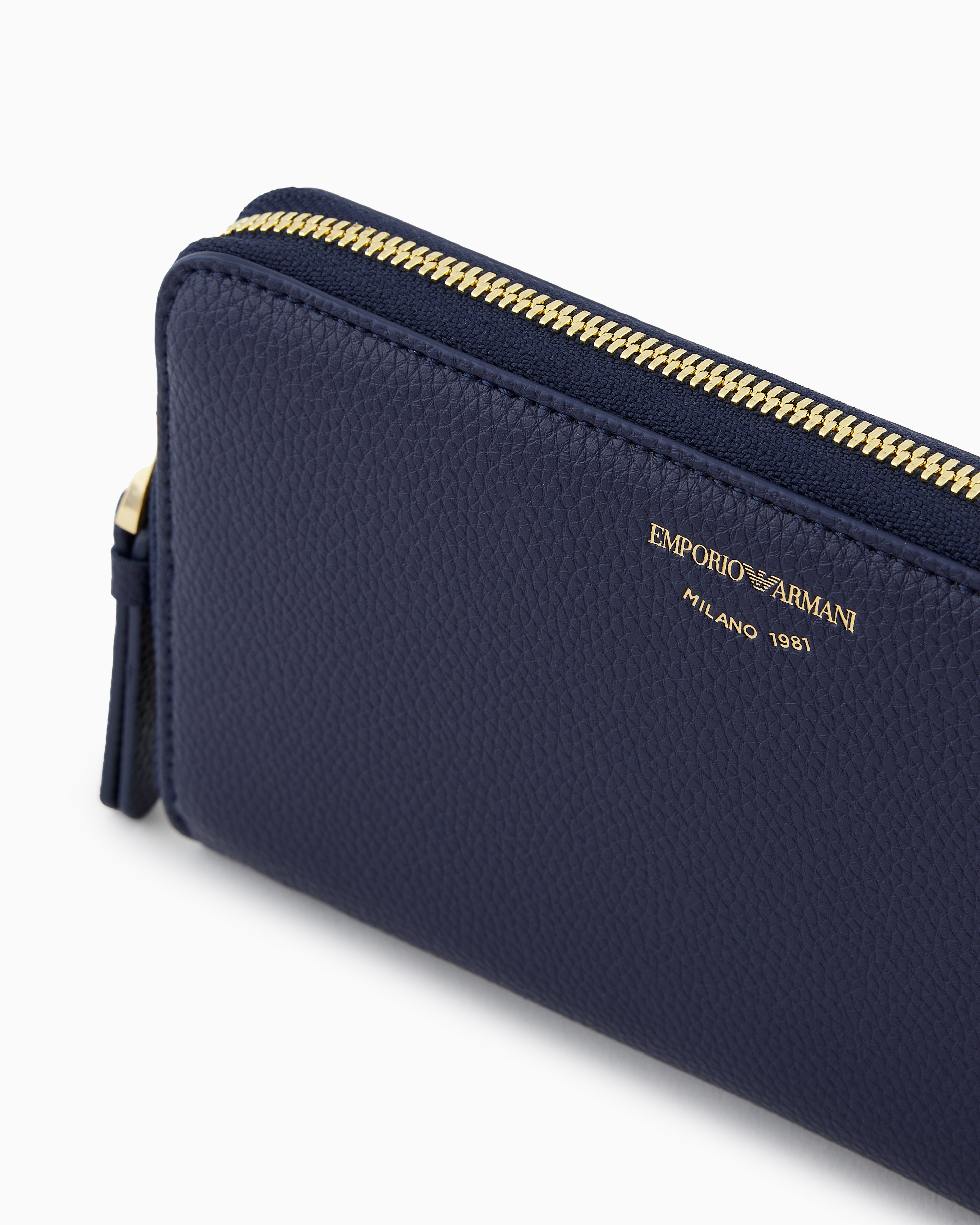 Emporio Armani Official Store Deer-print Myea Wallet With Wrap-around Zip In Bleu
