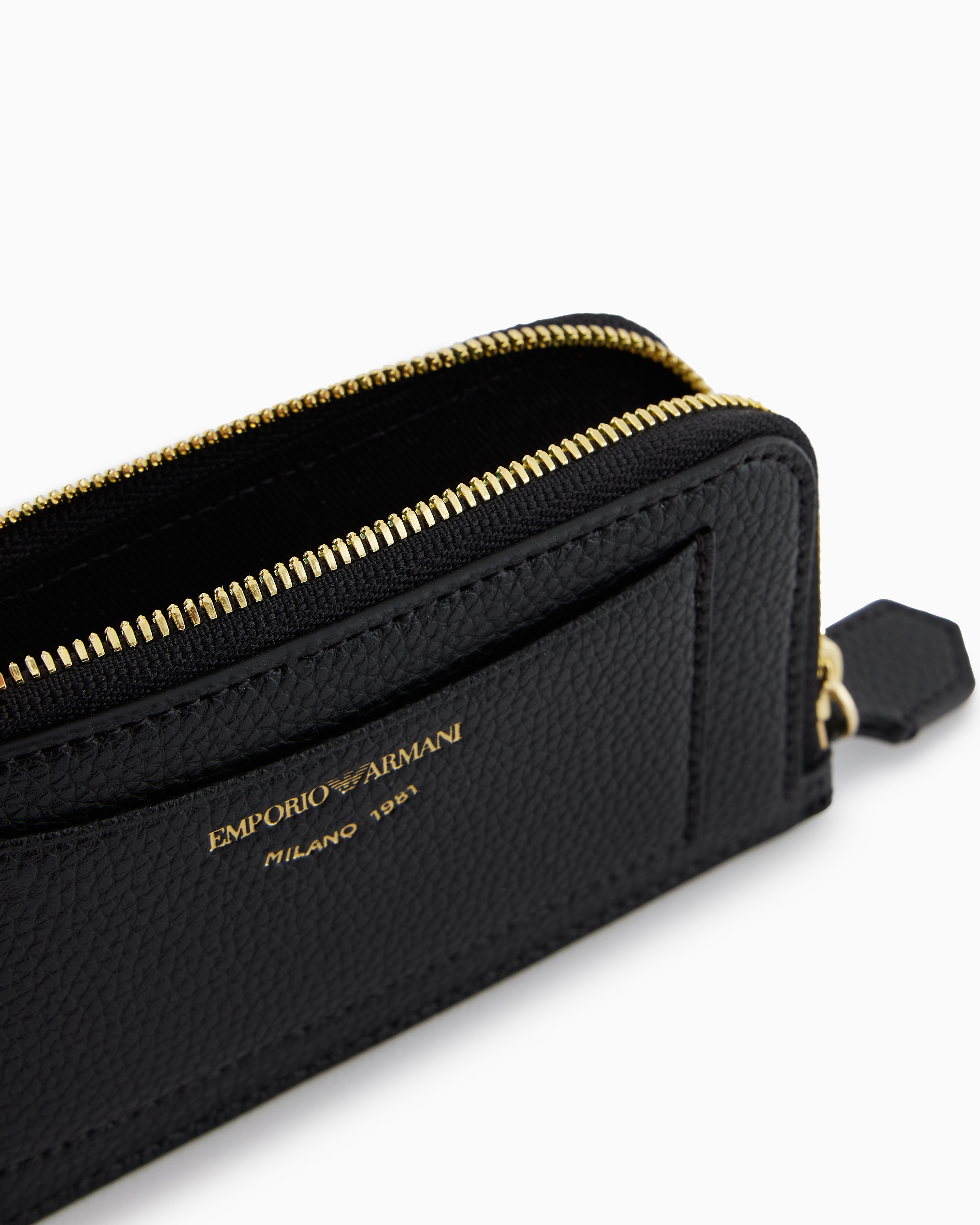 Emporio Armani Official Store Myea Deer-print Card Holder With Wrap-around Zip In Noir