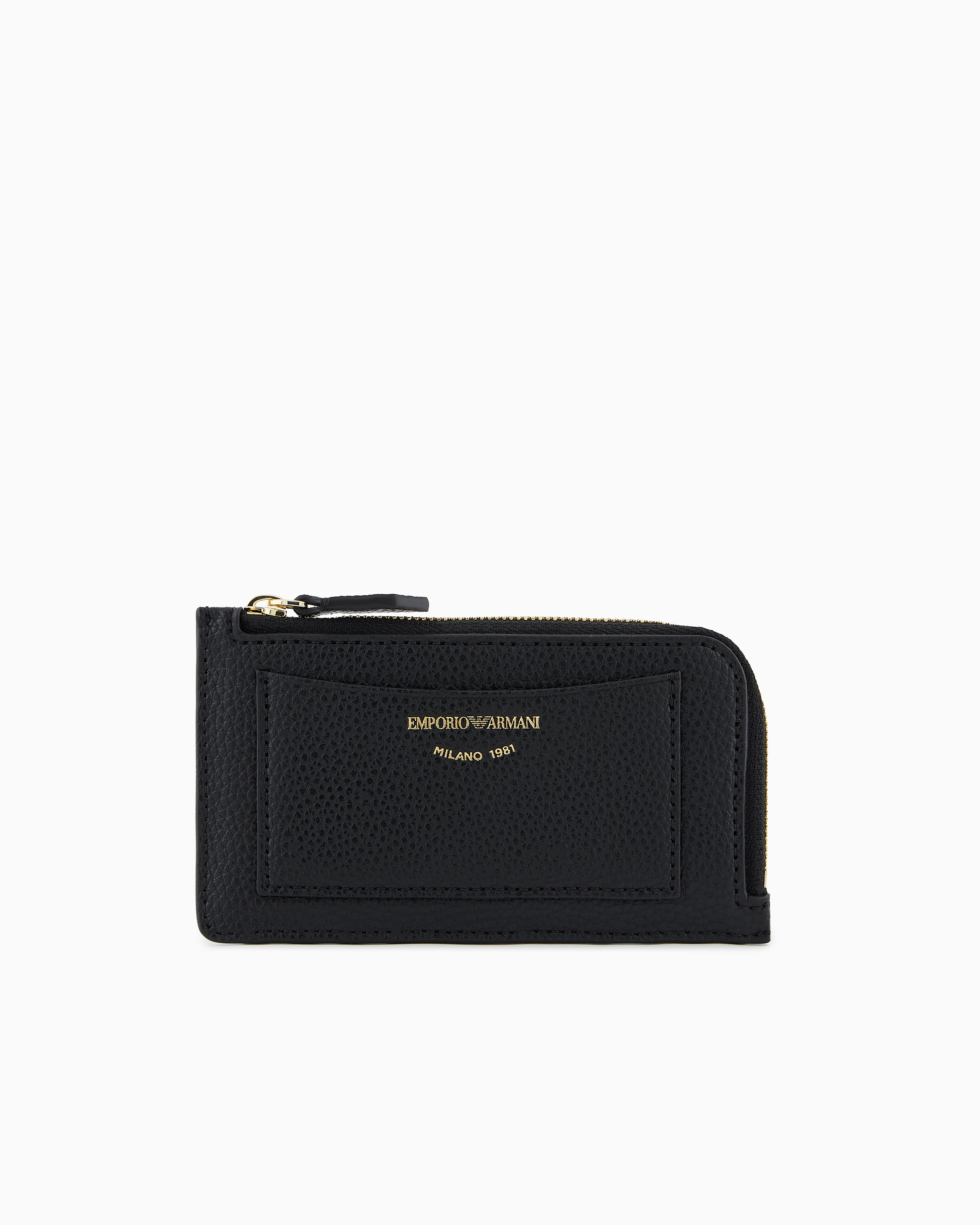 Emporio Armani Official Store Myea Deer-print Card Holder With Wrap-around Zip In Noir