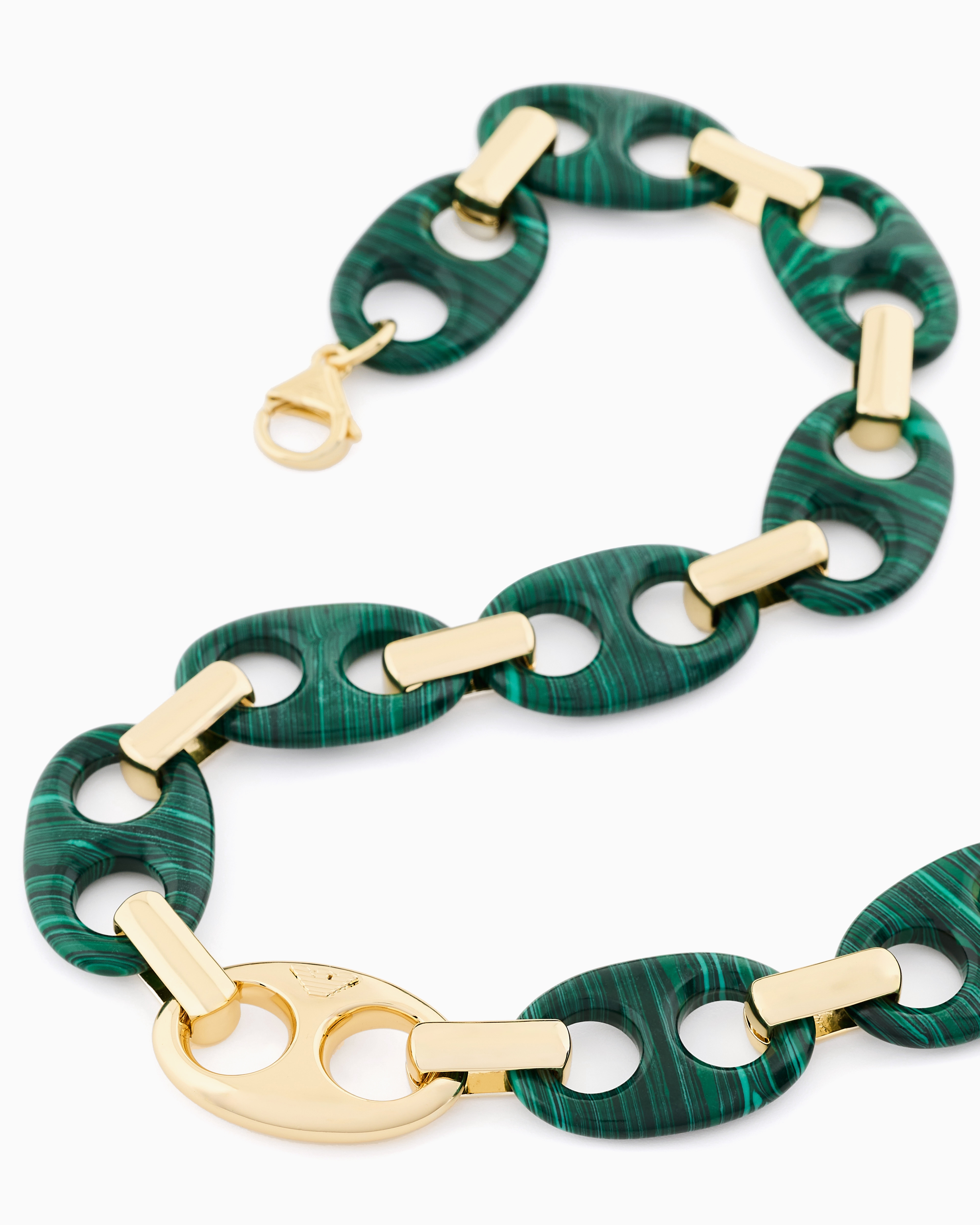 Emporio Armani Green Reconstituted Malachite Chain Necklace In Multicoloured
