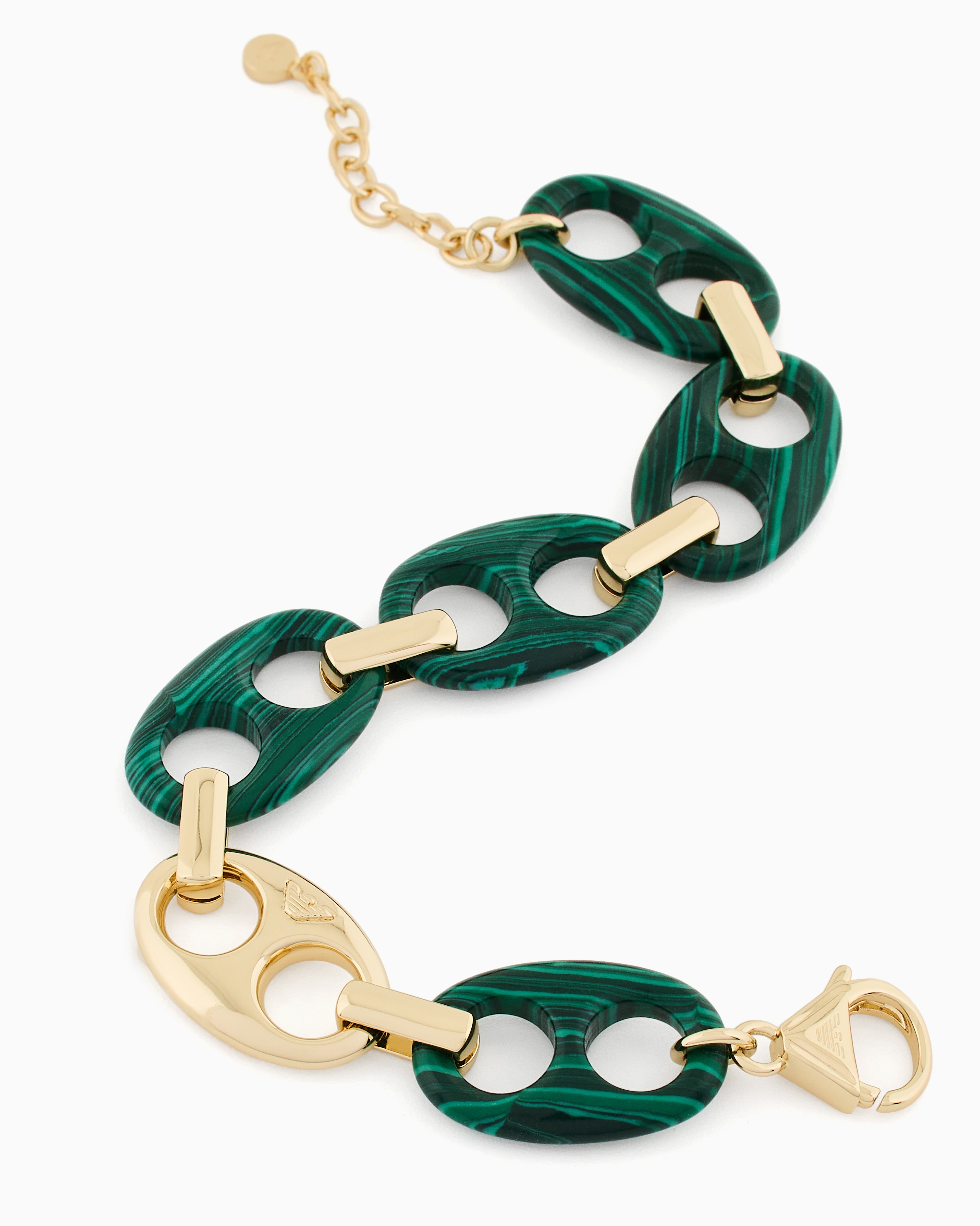 Emporio Armani Green Reconstituted Malachite Chain Bracelet In Multicoloured