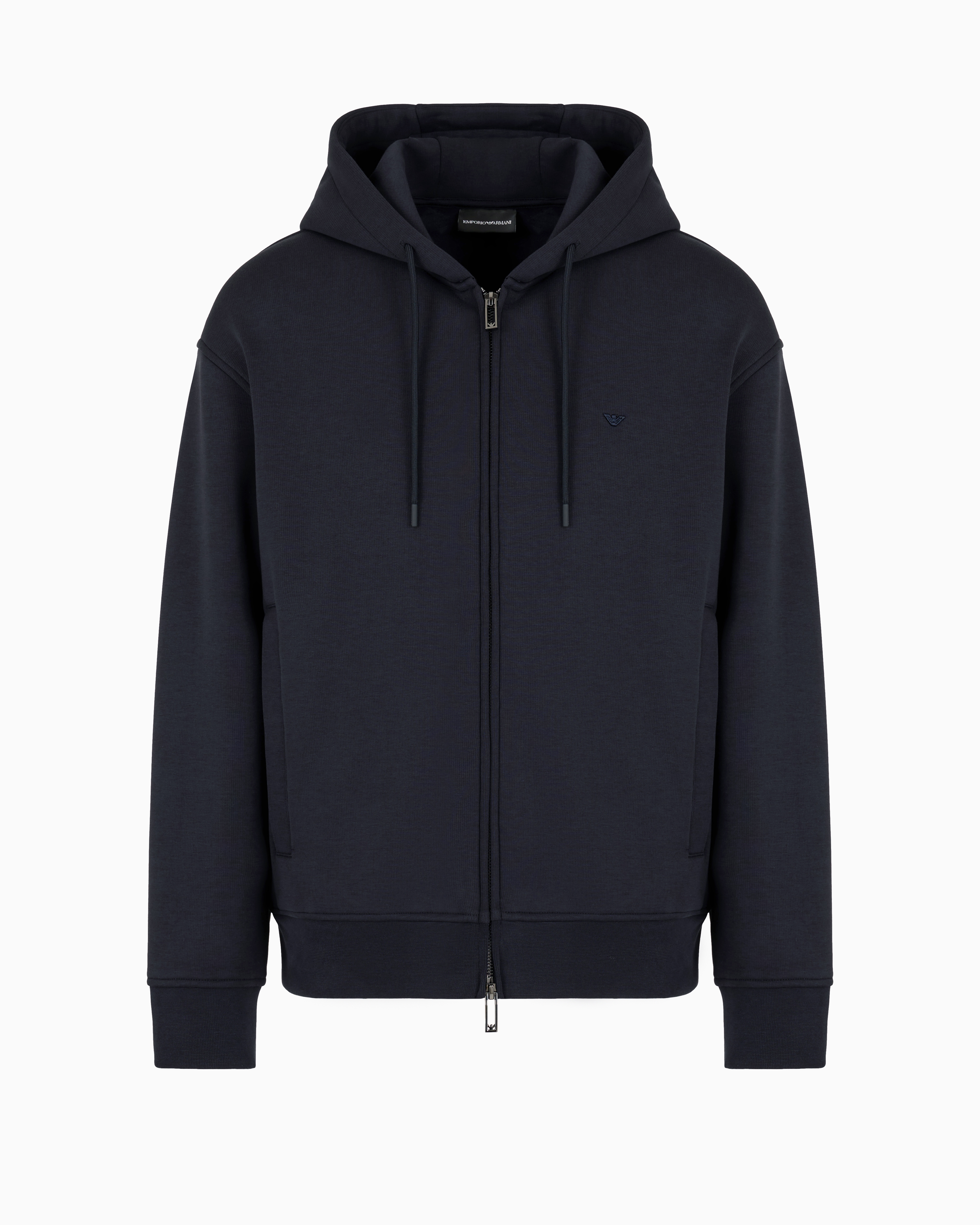 Emporio Armani Official Store Lyocell-blend Jersey Hooded Sweatshirt With Zip In Bleu Marine