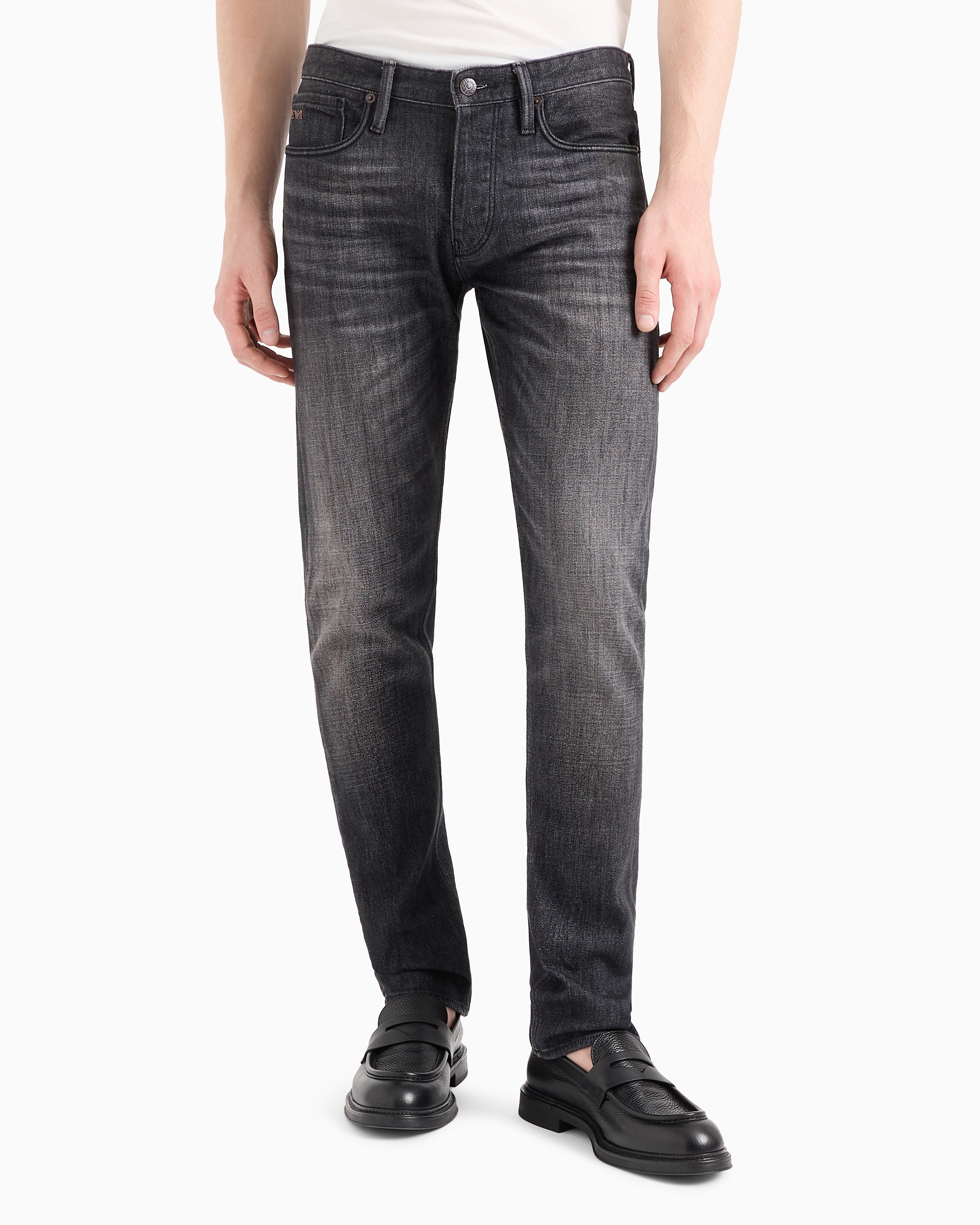 Emporio Armani J75 Slim-fit, Rinse-washed Stretch Denim Jeans In Black