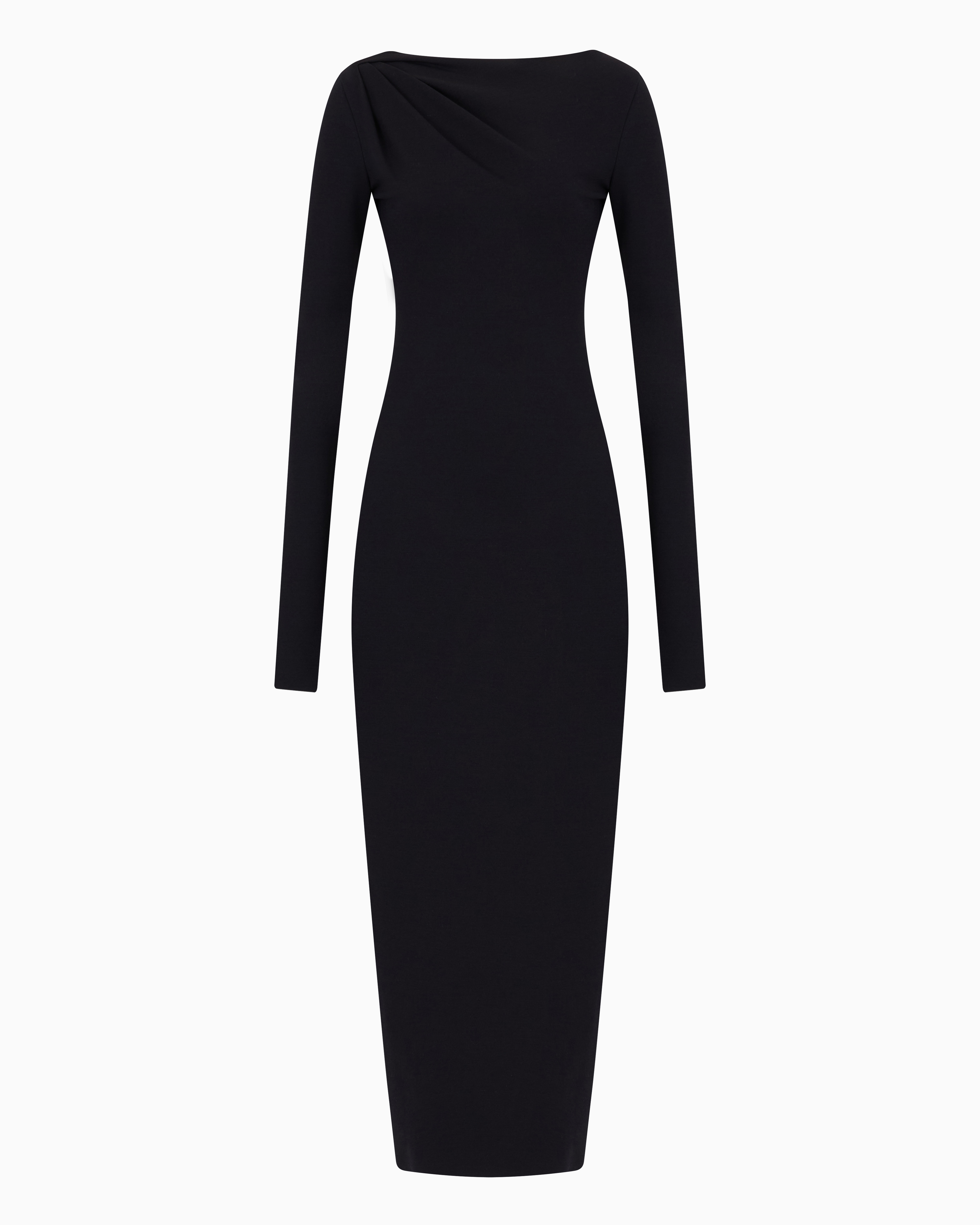 Emporio Armani Official Store Stretch Wool-blend Midi Sheath Dress With Draping In Black