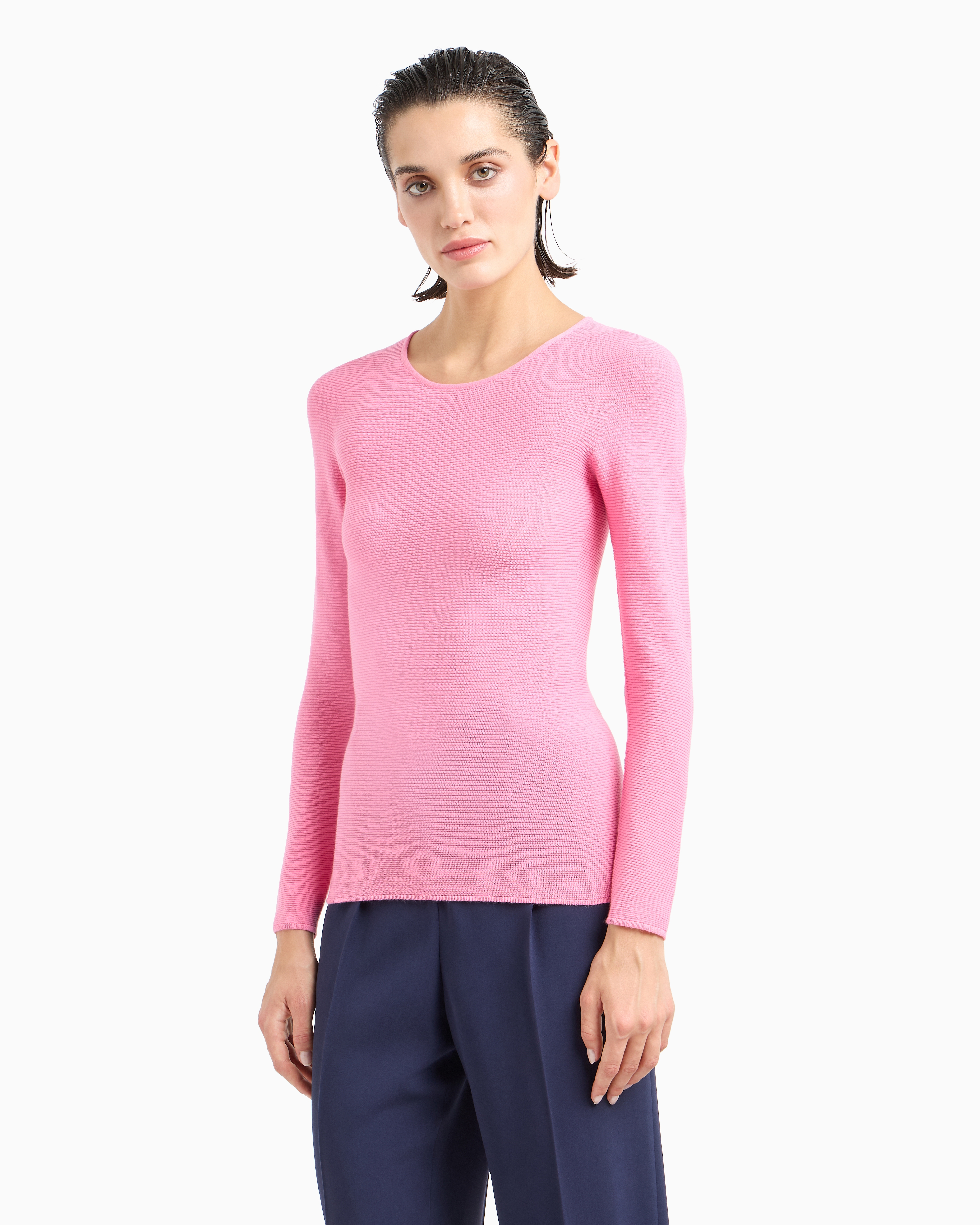 Giorgio Armani Links-stitch Viscose Long-sleeved Jumper In Pink