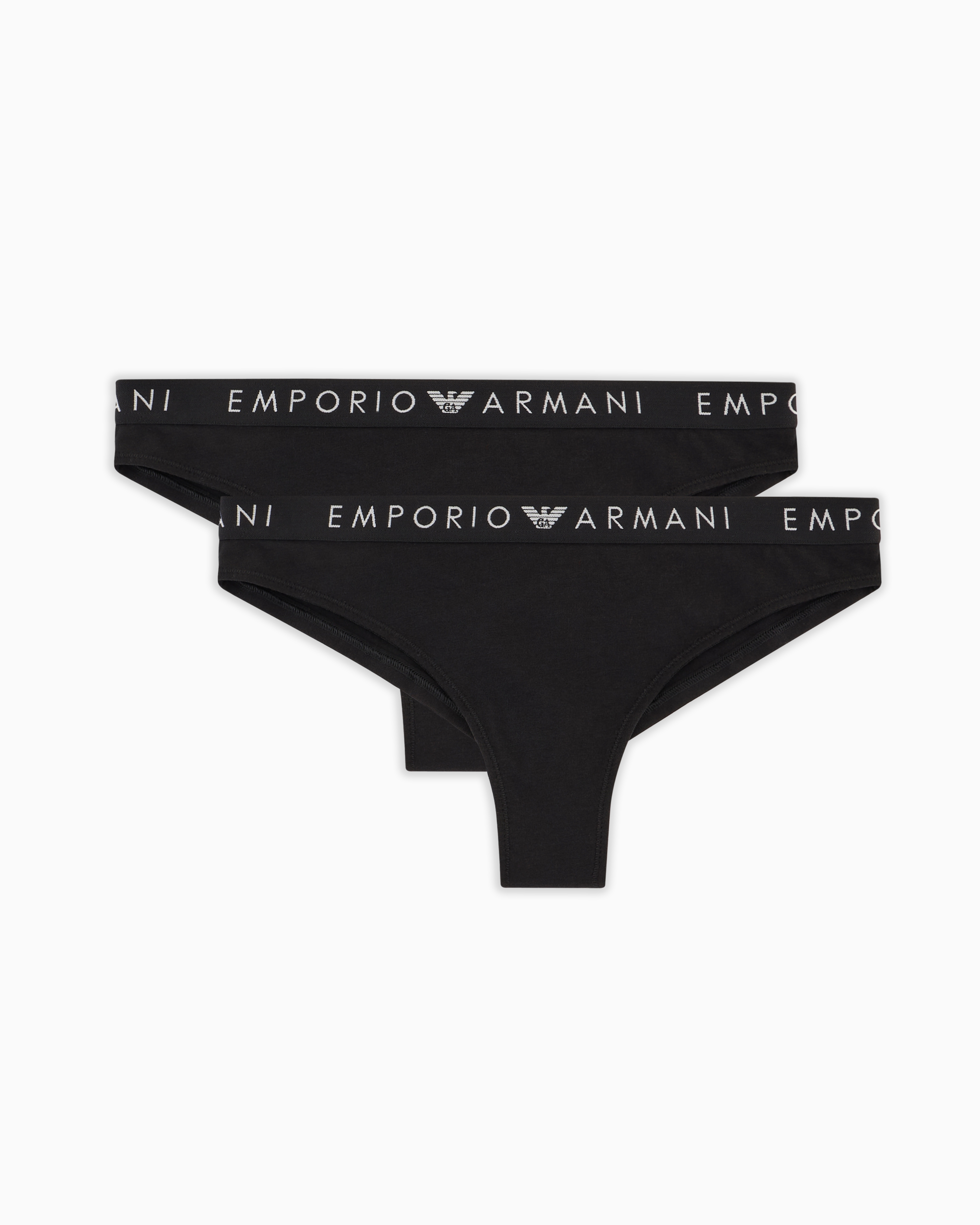 Shop Emporio Armani Asv 2er-pack Brazilian Slips Aus Iconic Bio-baumwolle Mit Logo-band In Schwarz