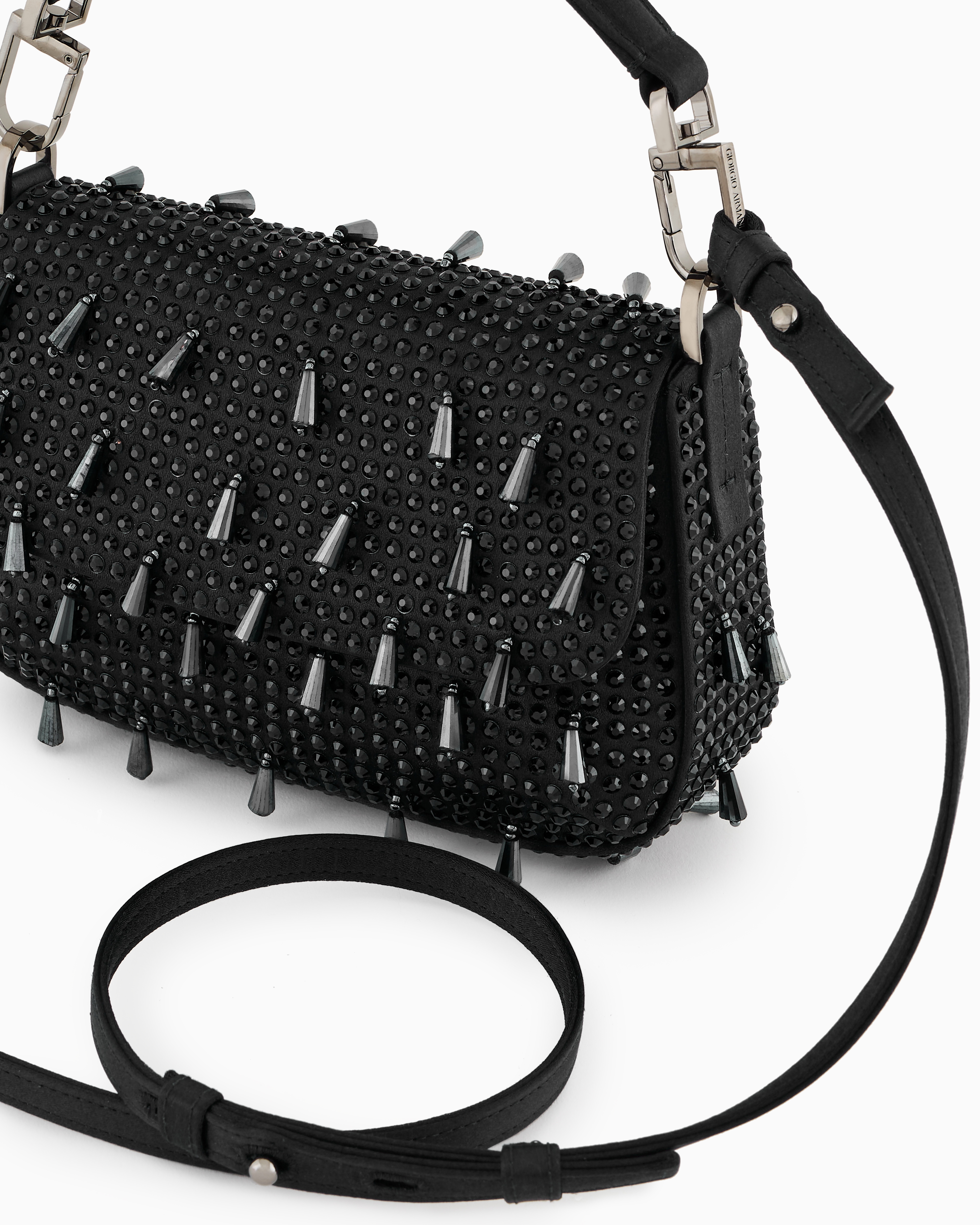 Giorgio Armani La Prima Soft Mini Satin Handbag With Rhinestone And Bead Embroidery