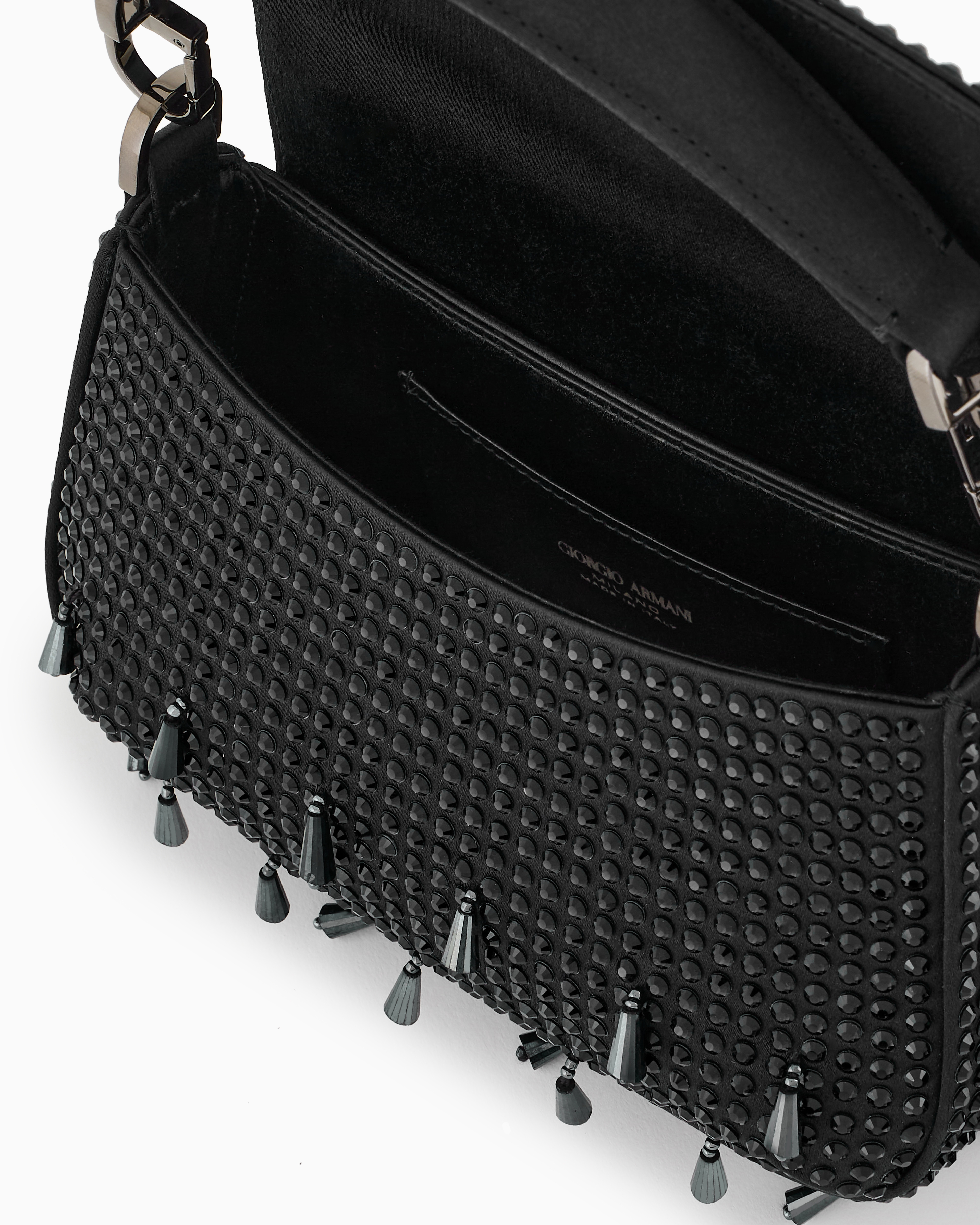 Giorgio Armani La Prima Soft Mini Satin Handbag With Rhinestone And Bead Embroidery