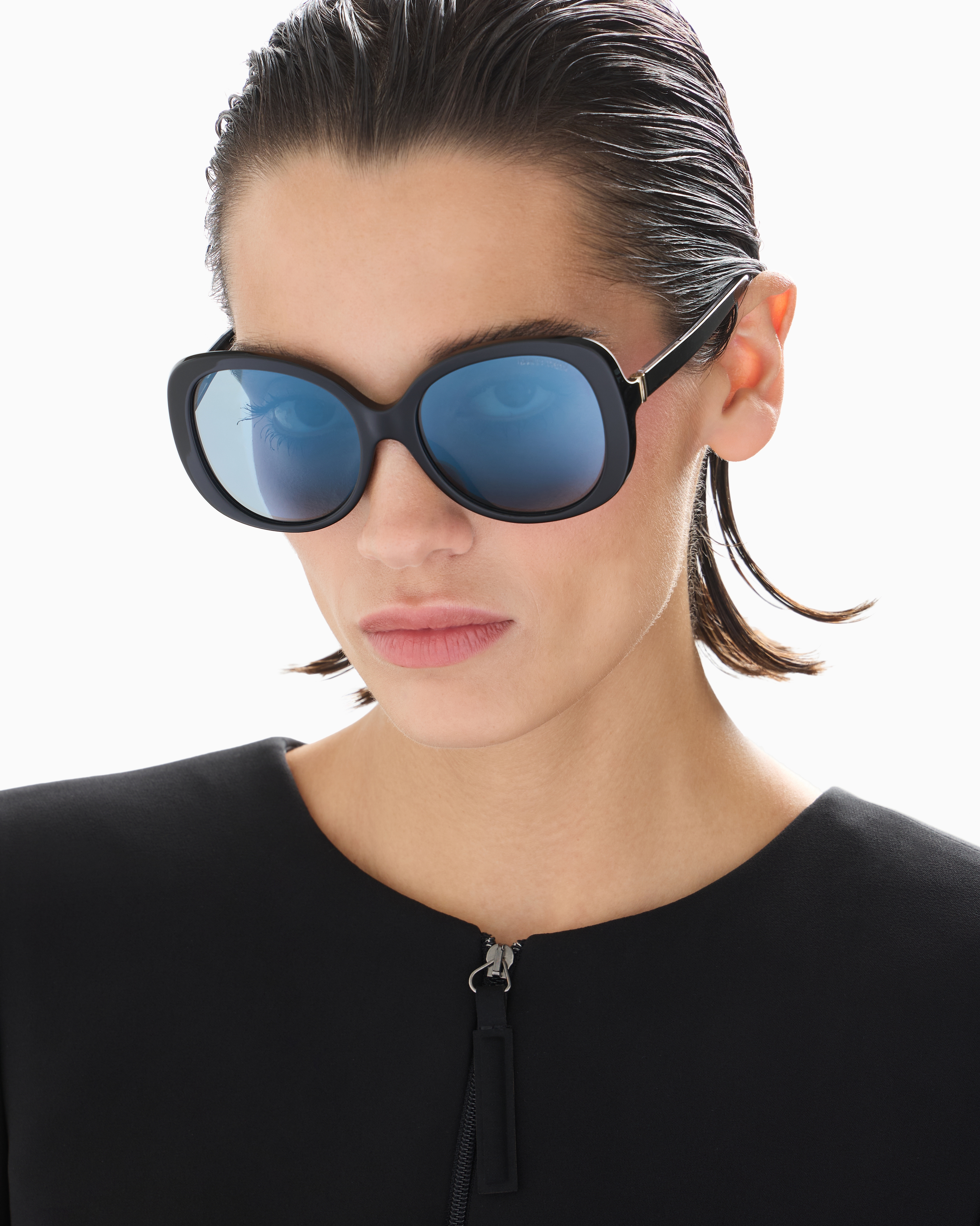 Shop Giorgio Armani Women's Round Sunglasses In Black