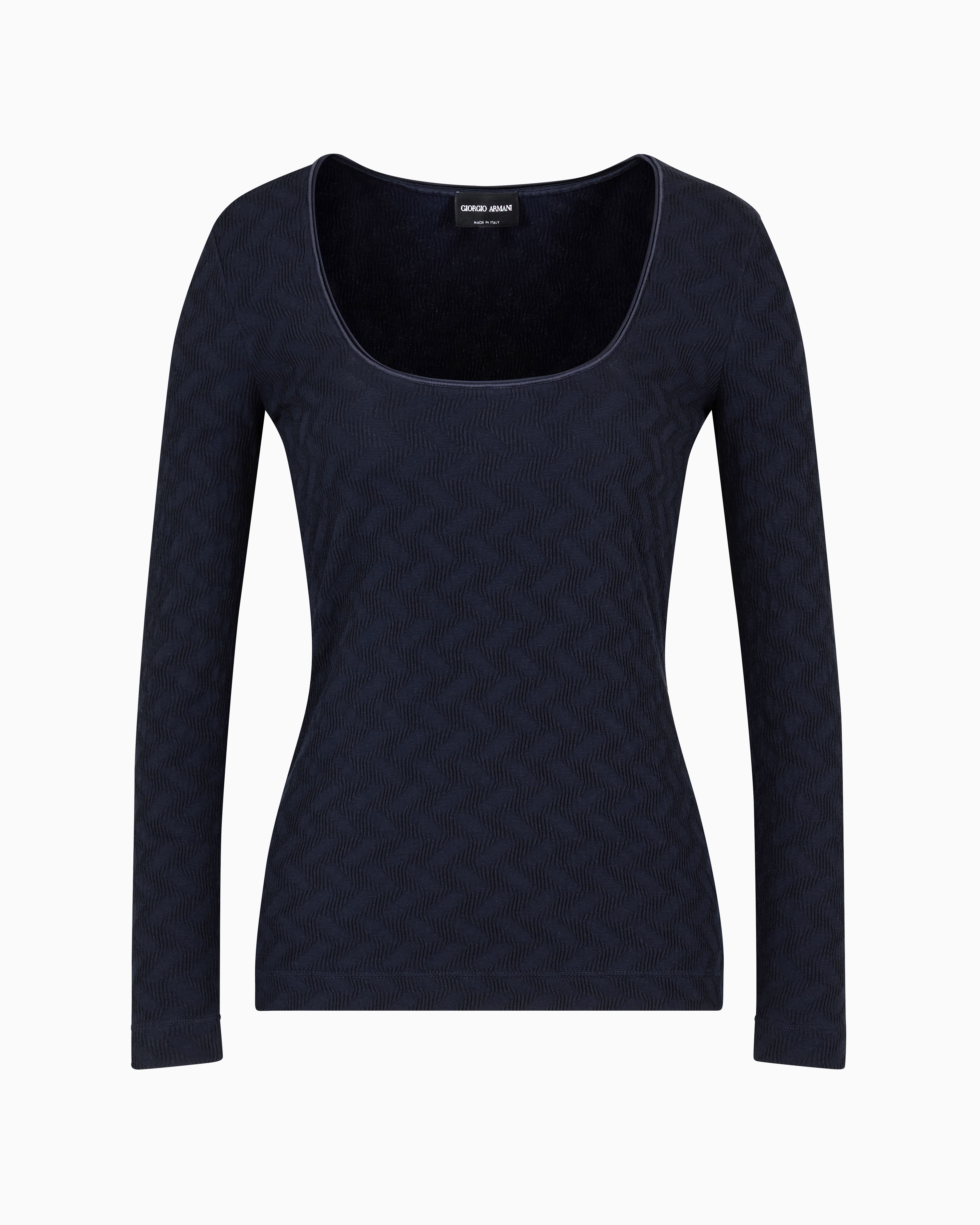 Giorgio Armani Official Store Asv Crew-neck Jumper In Viscose And Cashmere Jacquard Jersey In Blue