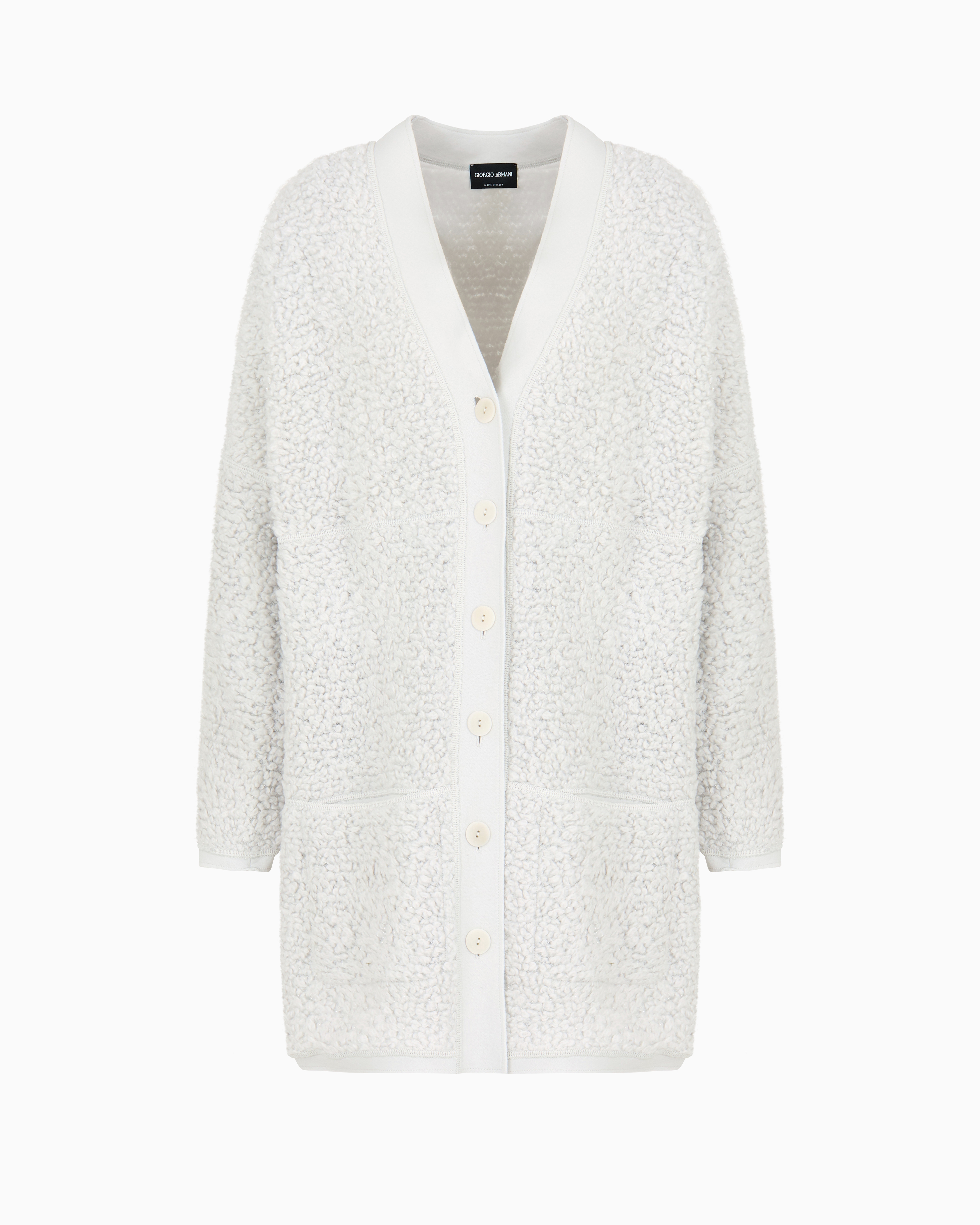 Giorgio Armani Long Bouclé-effect Wool-jersey Cardigan In Weiss