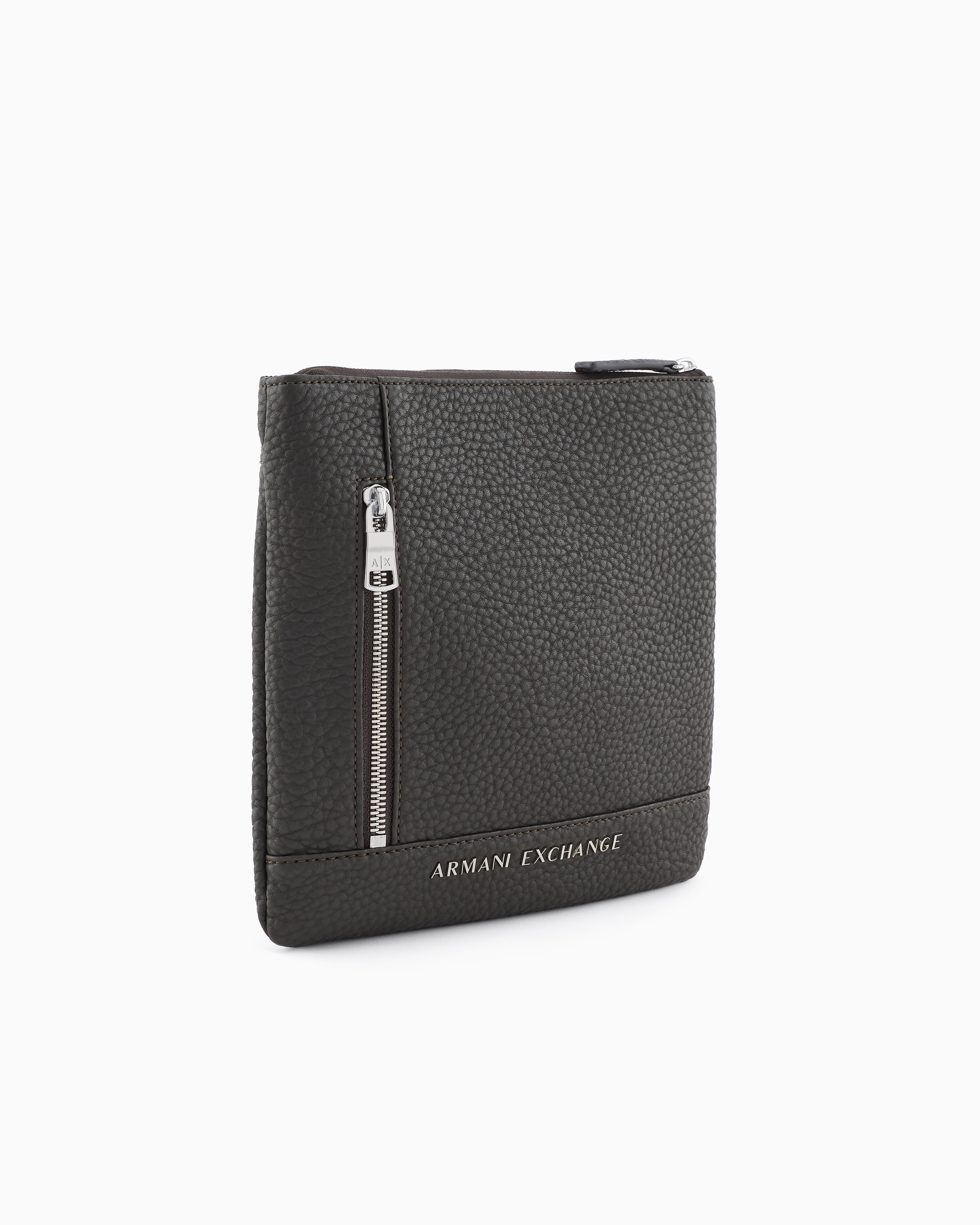 Shop Armani Exchange Flat Crossbody Bag With External Pocket In Verde Militare