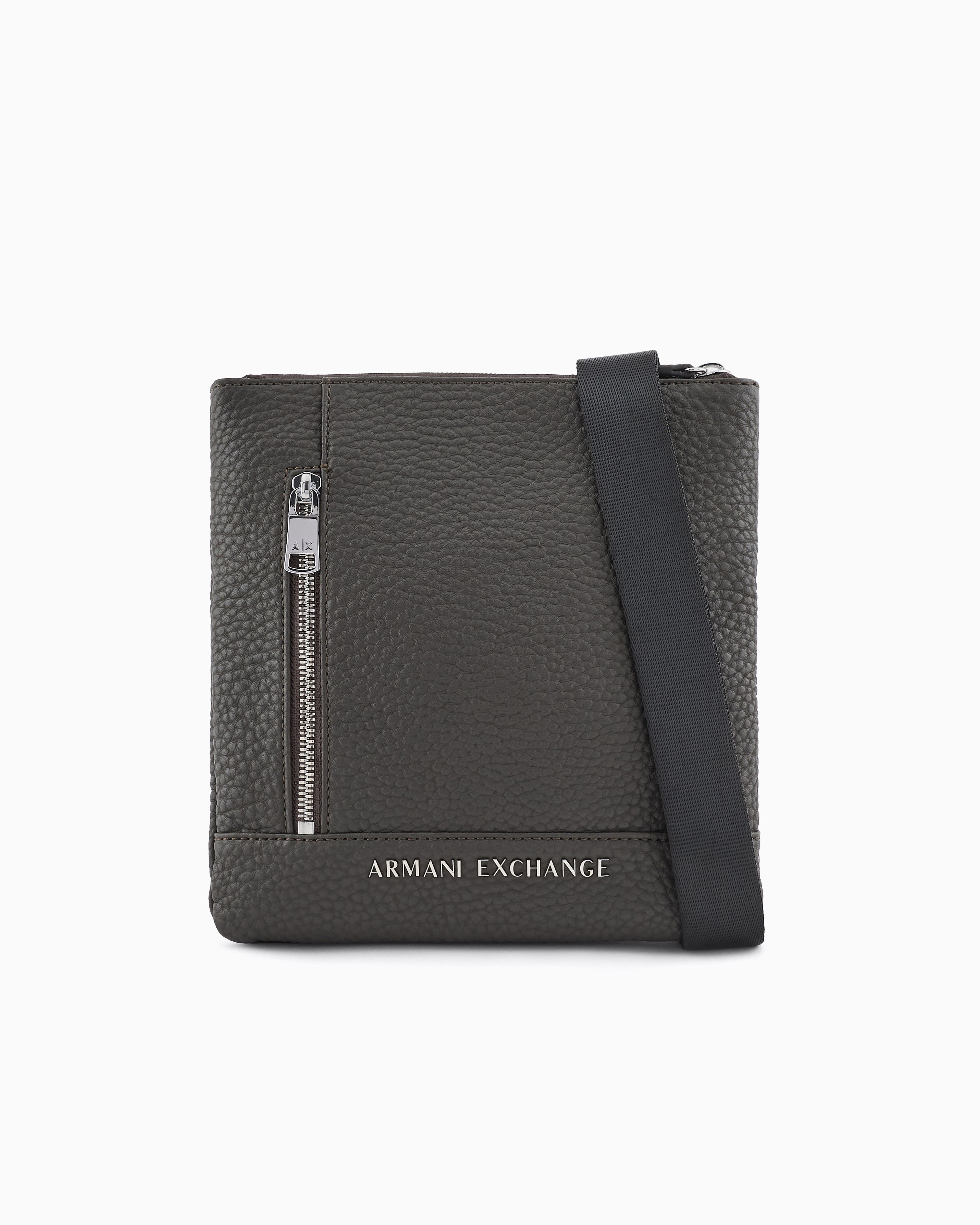 Shop Armani Exchange Flat Crossbody Bag With External Pocket In Verde Militare