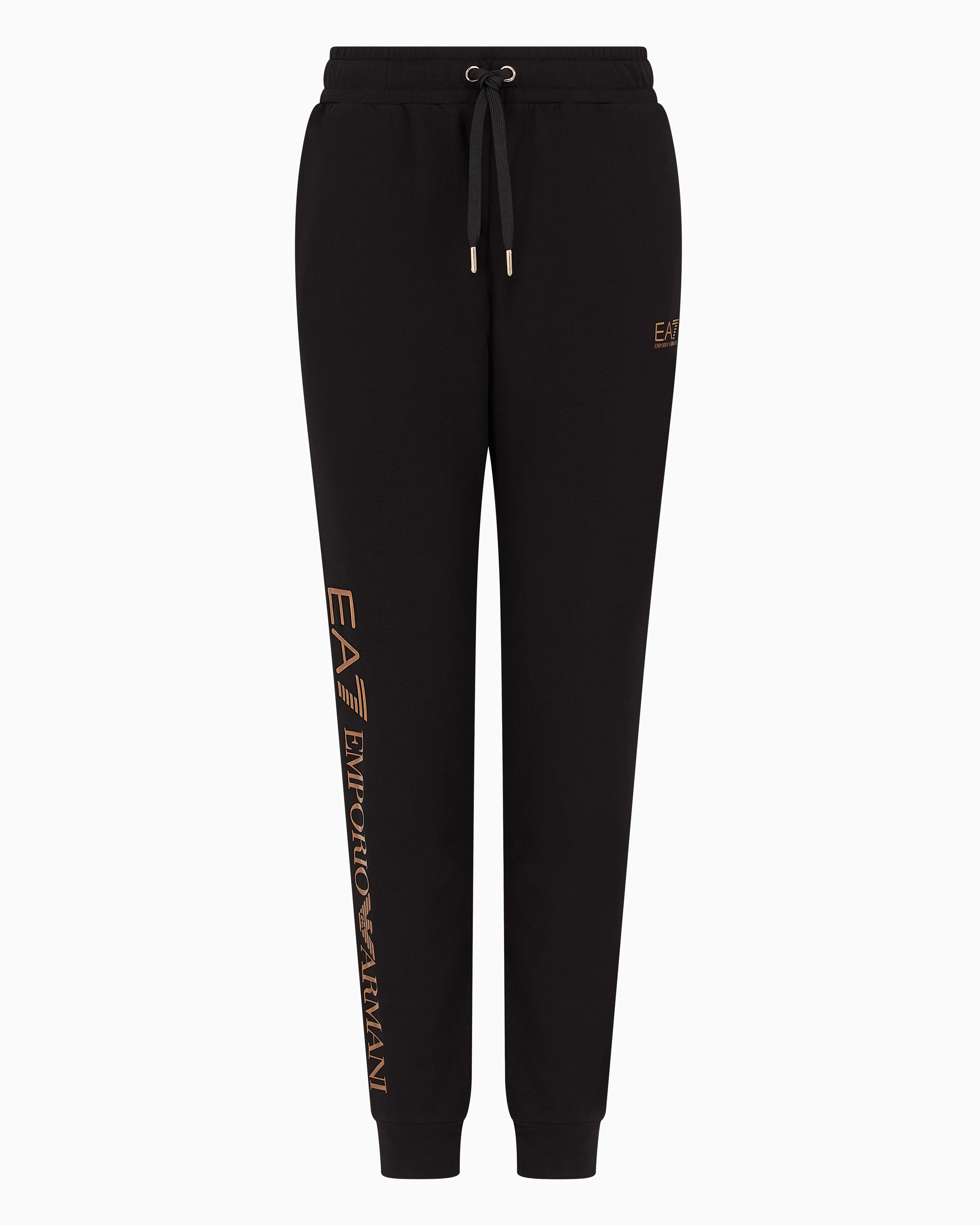 Shop Ea7 Shiny Stretch-cotton Joggers In Black