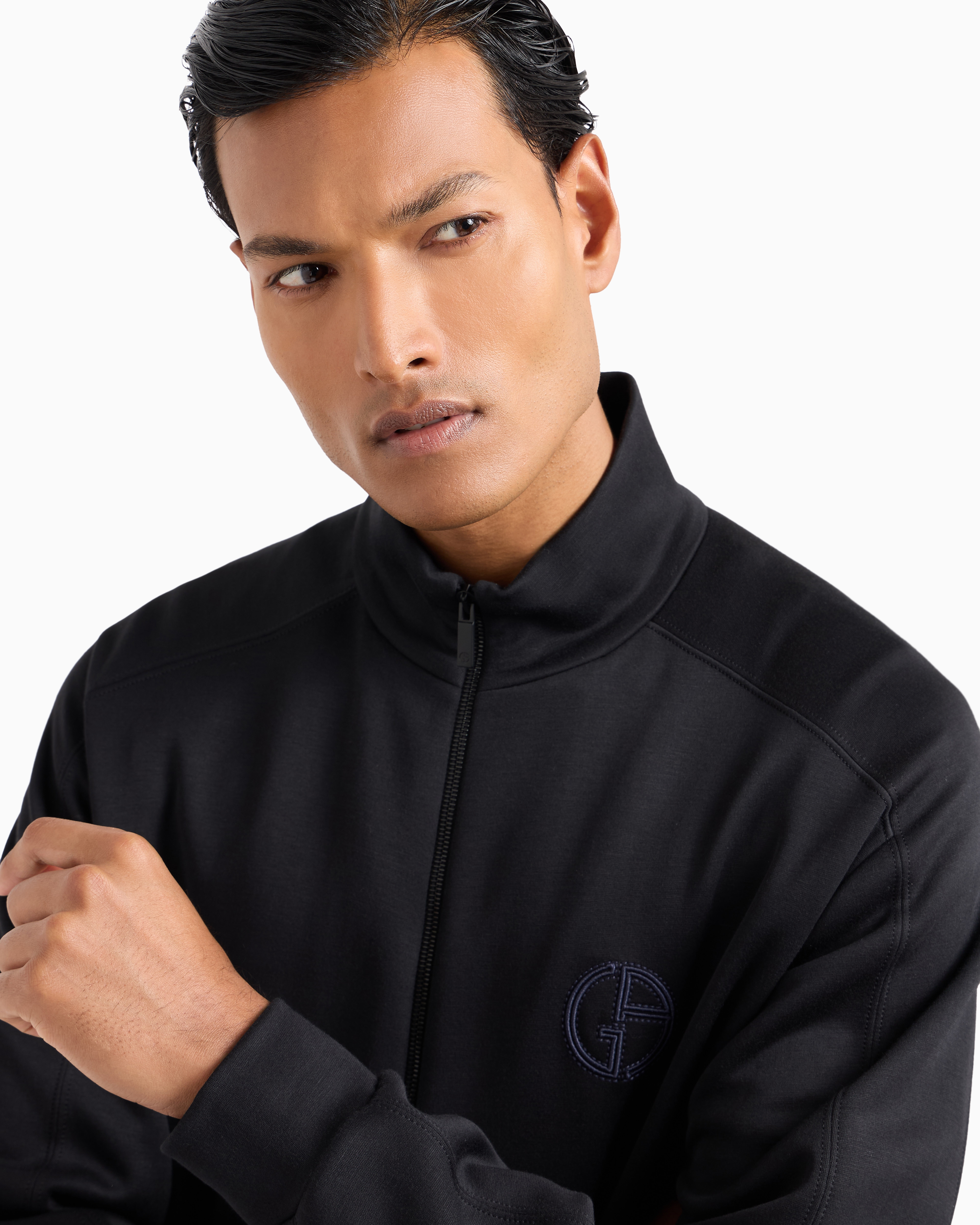 Shop Giorgio Armani Micro-modal Double-sided Jersey Blouson In Black