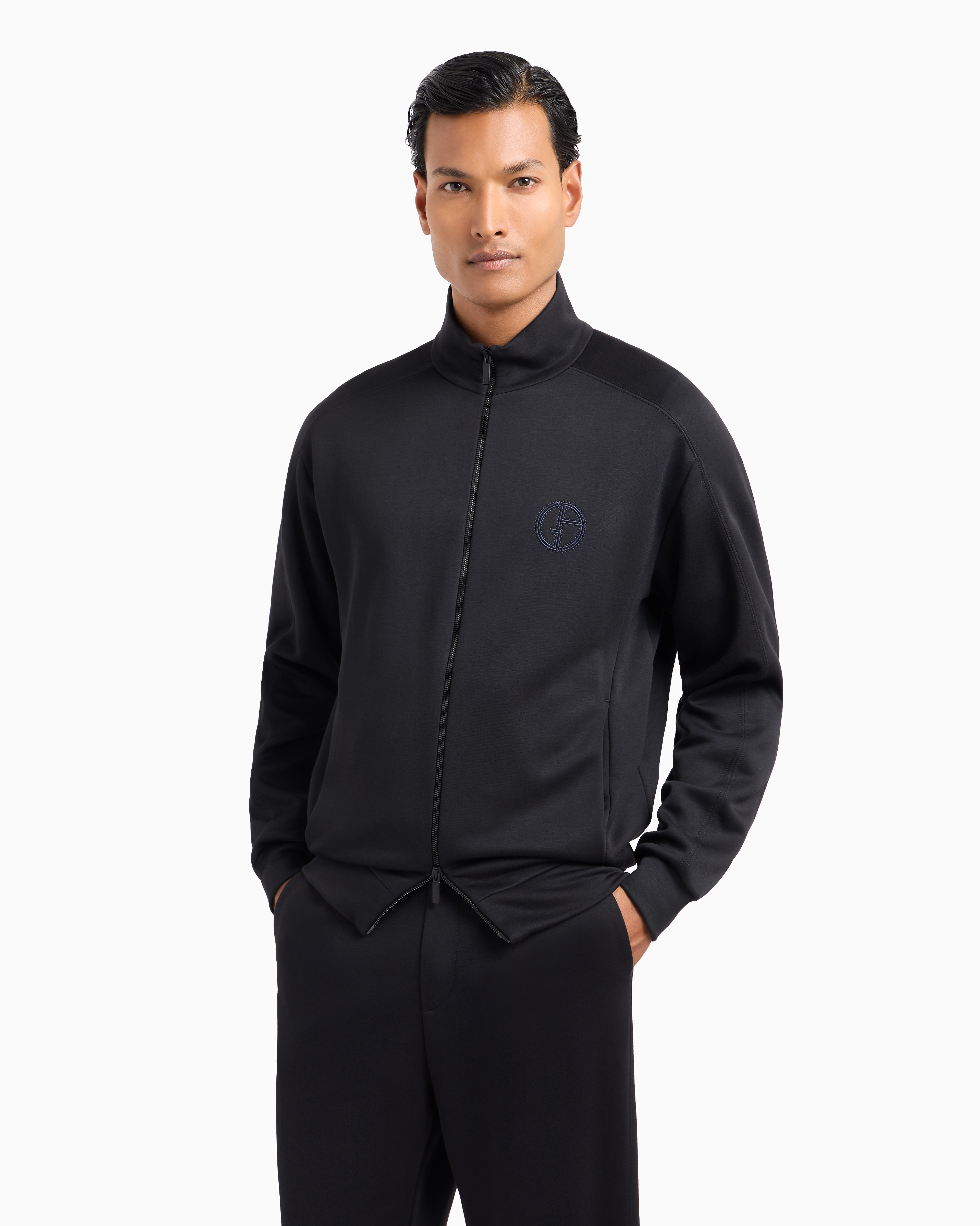 Shop Giorgio Armani Micro-modal Double-sided Jersey Blouson In Black