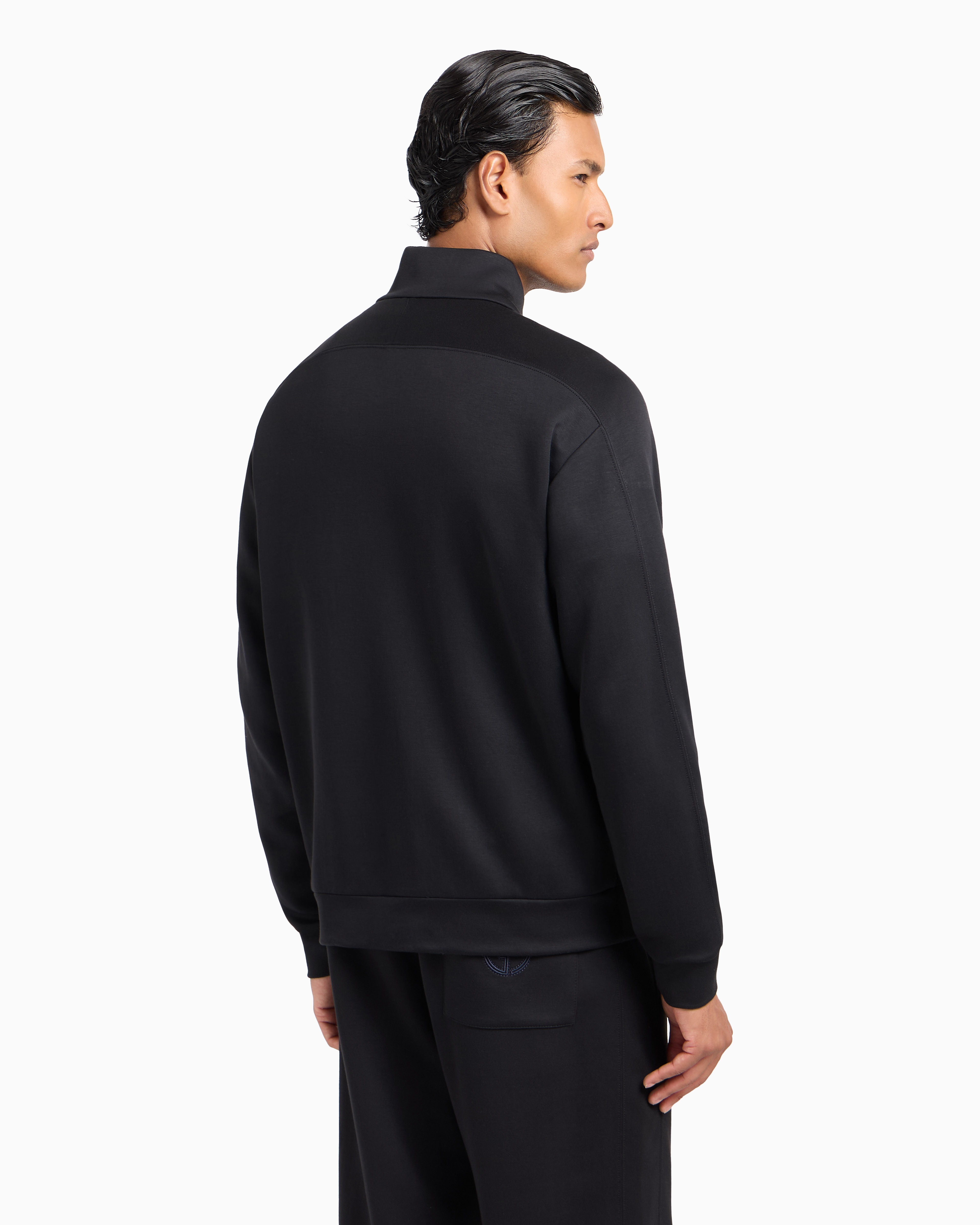 Shop Giorgio Armani Micro-modal Double-sided Jersey Blouson In Black