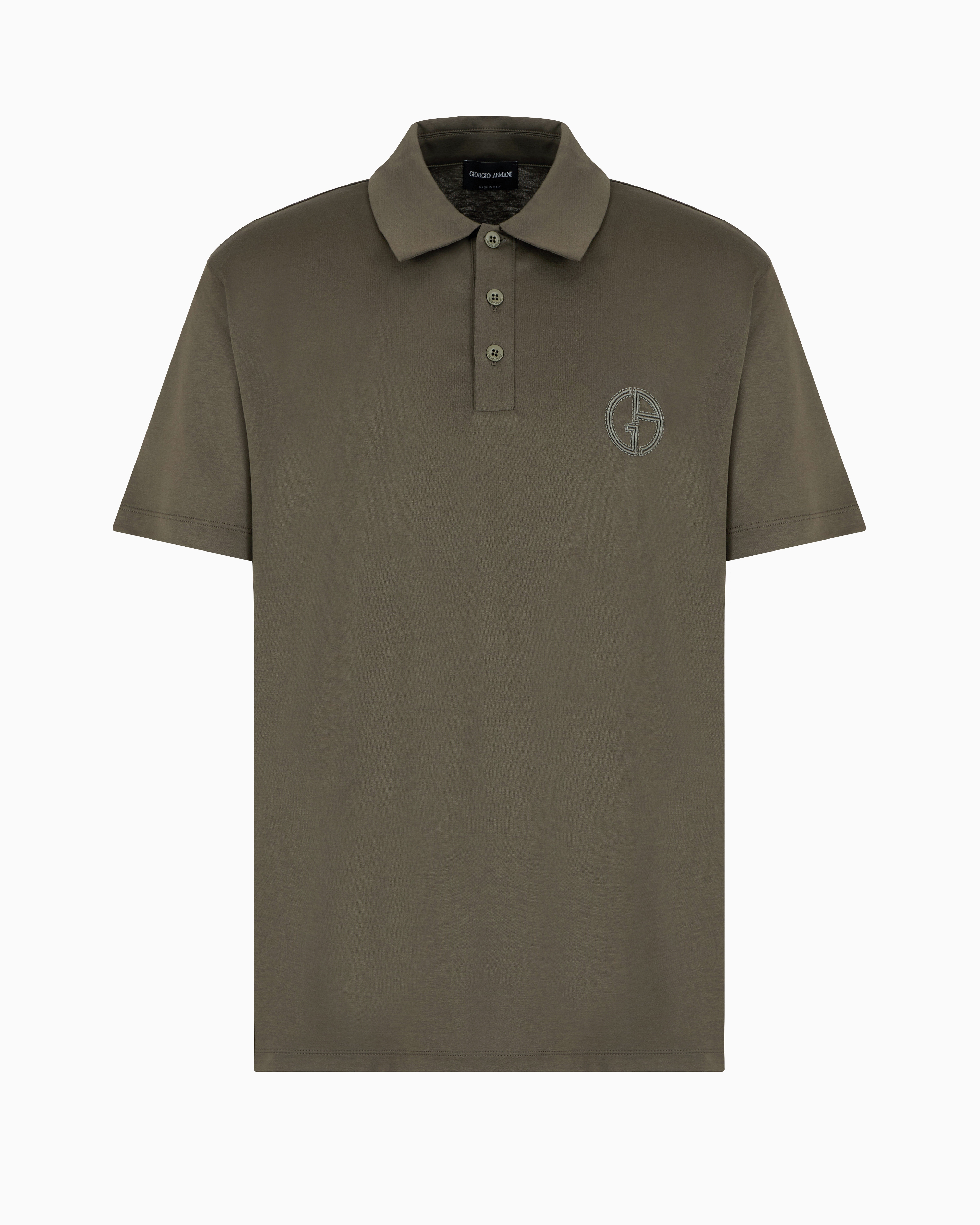 Giorgio Armani Short-sleeved Polo Shirt In Cotton Interlock In Green