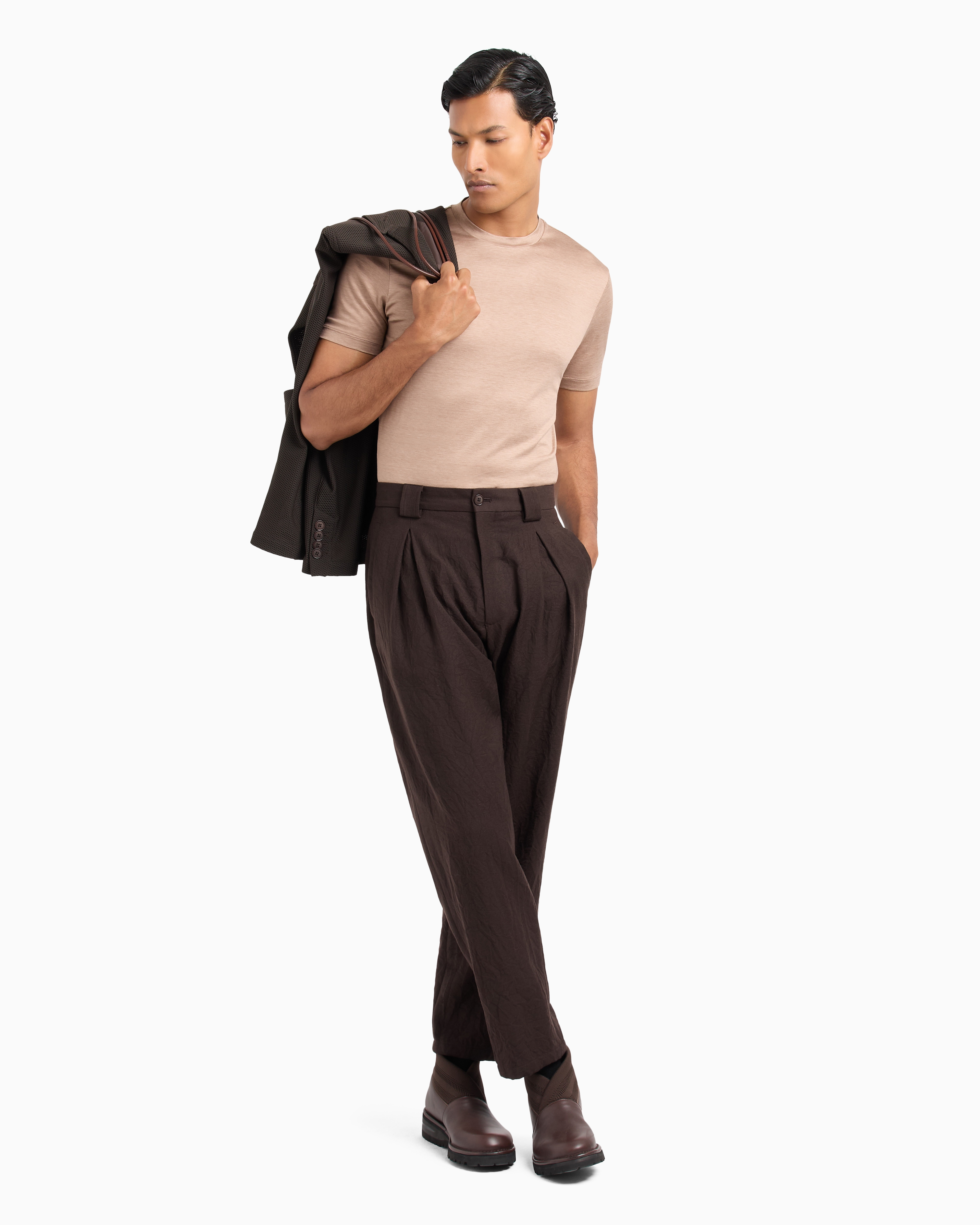 GIORGIO ARMANI PLAIN-KNIT JERSEY T-SHIRT IN A SILK-AND-COTTON BLEND 