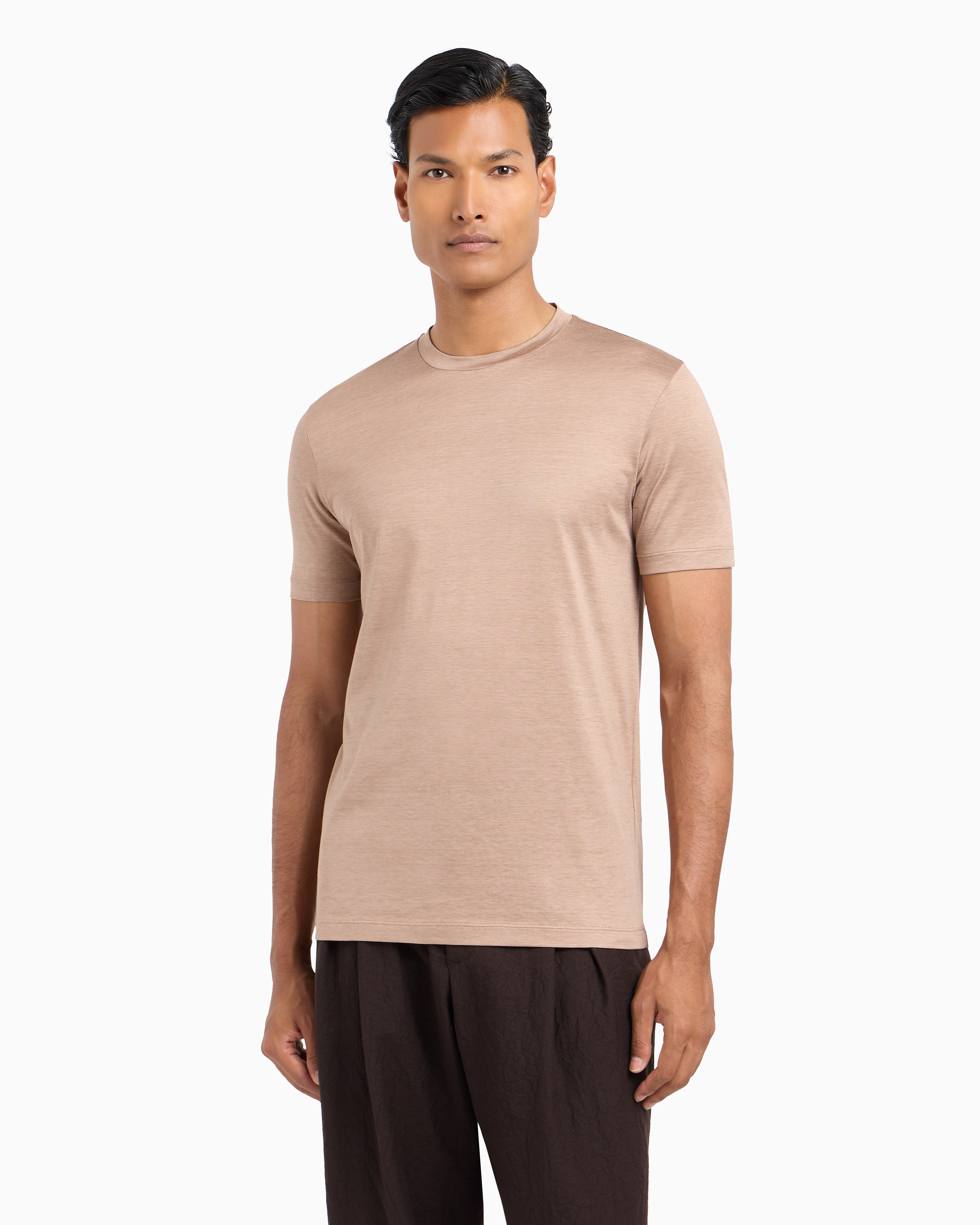 GIORGIO ARMANI PLAIN-KNIT JERSEY T-SHIRT IN A SILK-AND-COTTON BLEND 