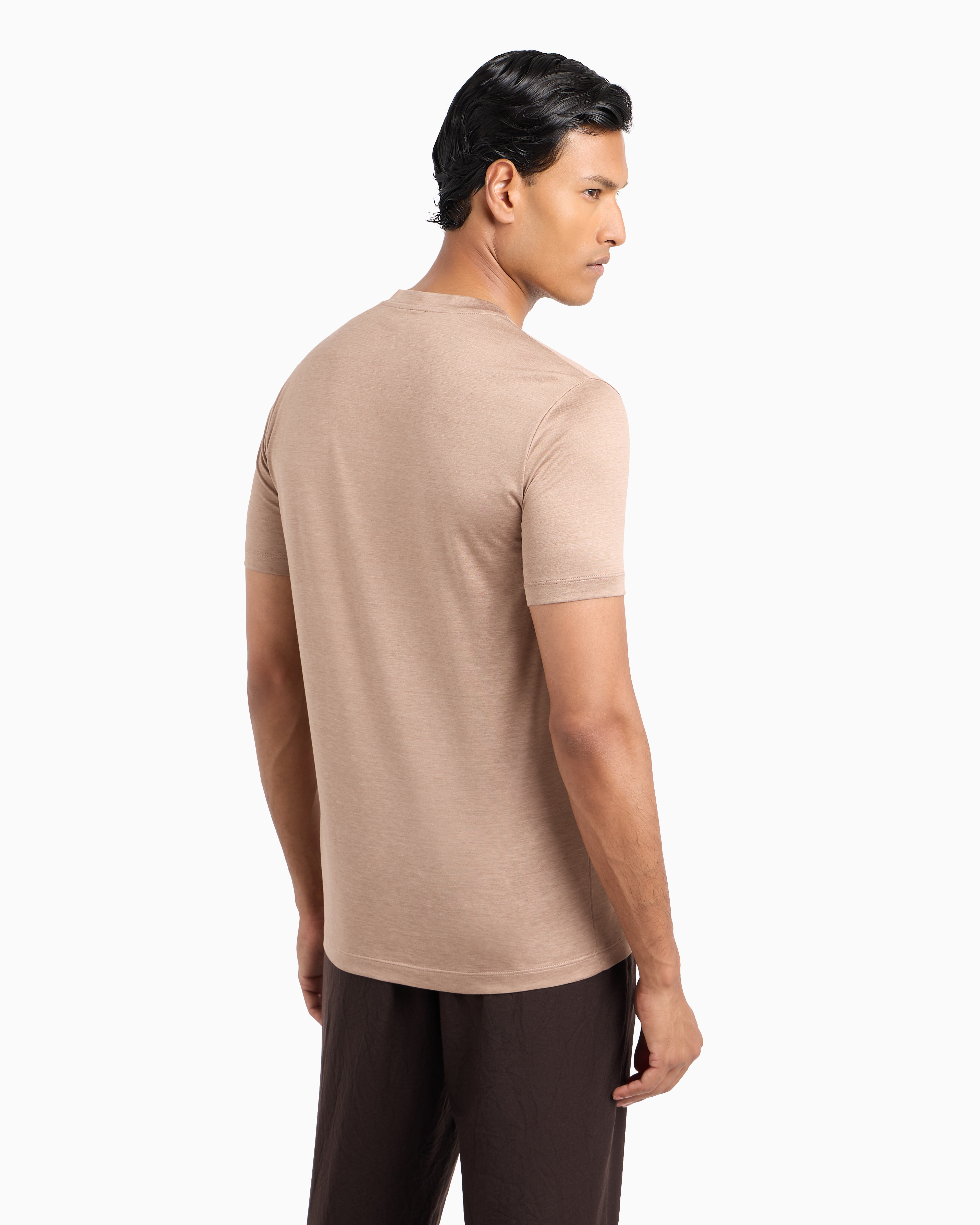 GIORGIO ARMANI PLAIN-KNIT JERSEY T-SHIRT IN A SILK-AND-COTTON BLEND 