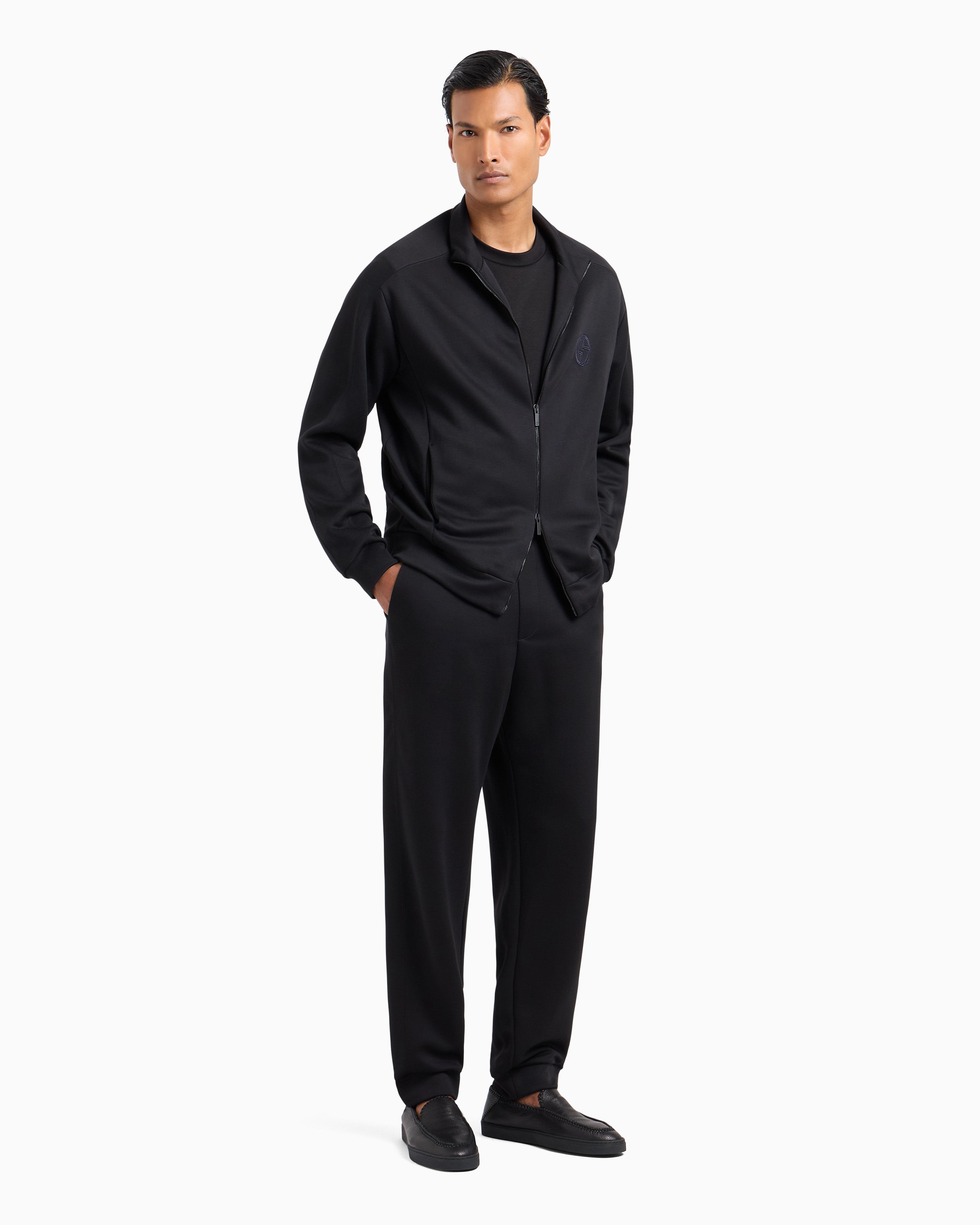 Shop Giorgio Armani Micro-modal Double-sided Jersey Blouson In Black