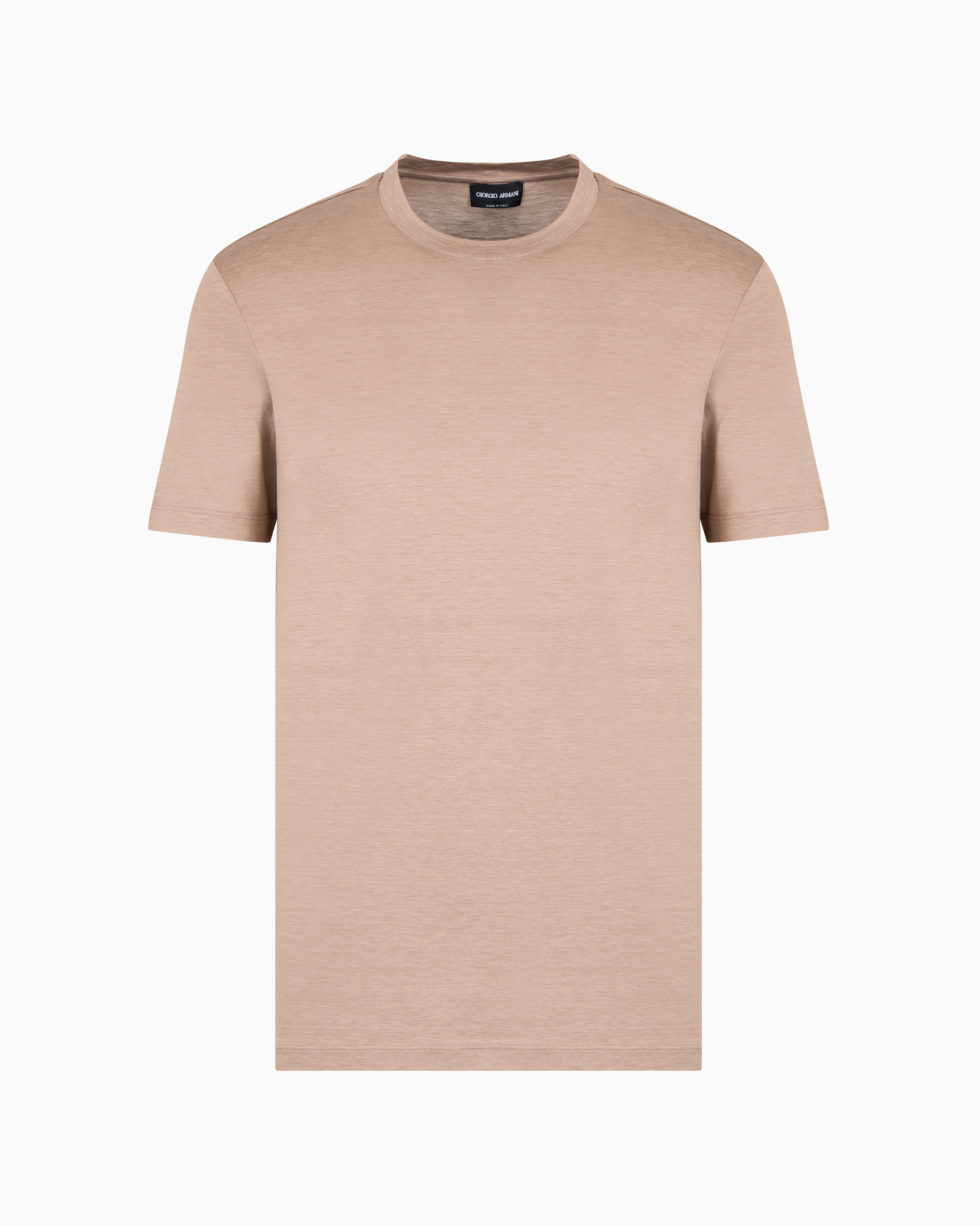 Giorgio Armani Plain-knit Jersey T-shirt In A Silk-and-cotton Blend In Neutral