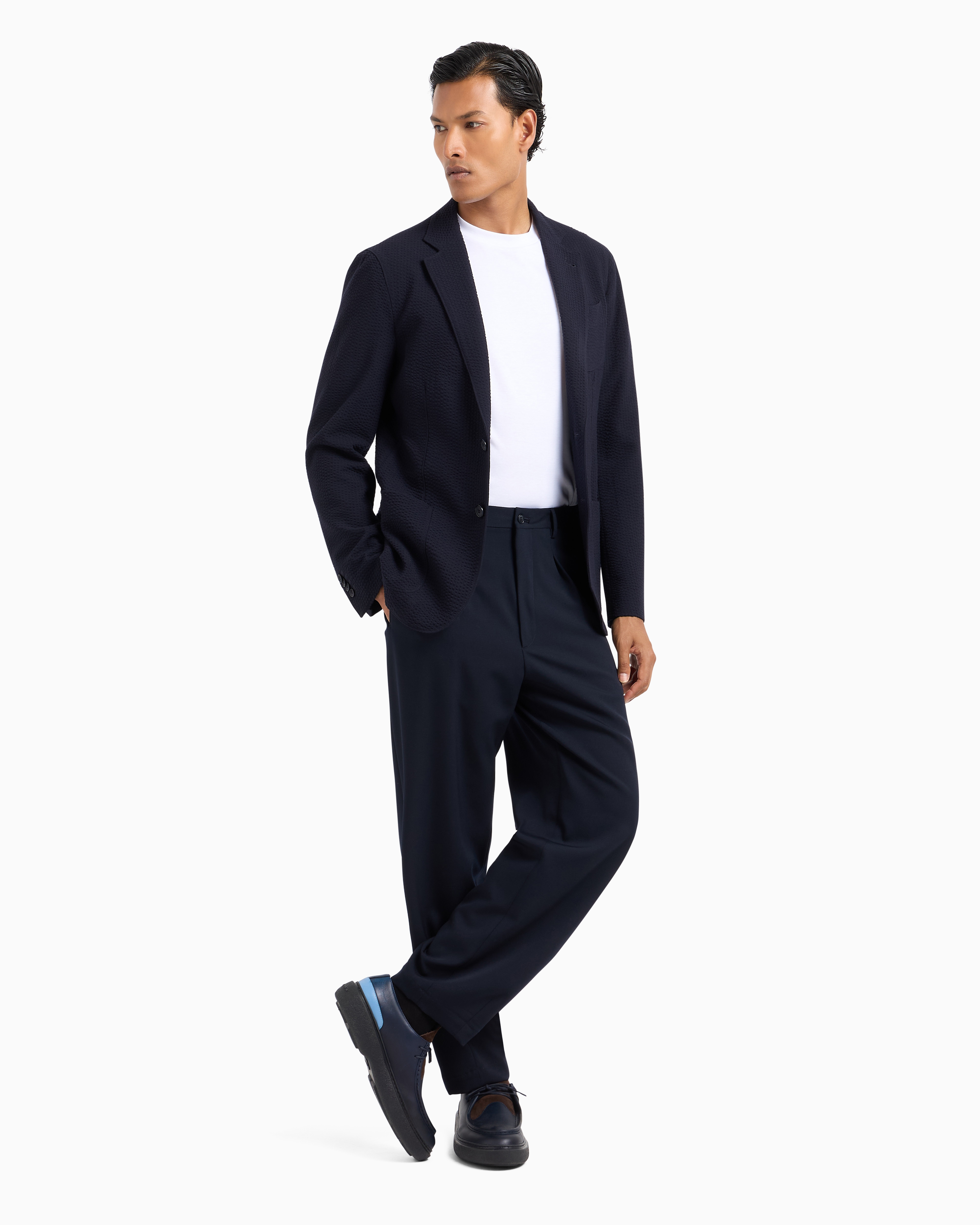 Giorgio Armani Official Store T-shirt Ras-du-cou En Interlock De Coton In Blanc