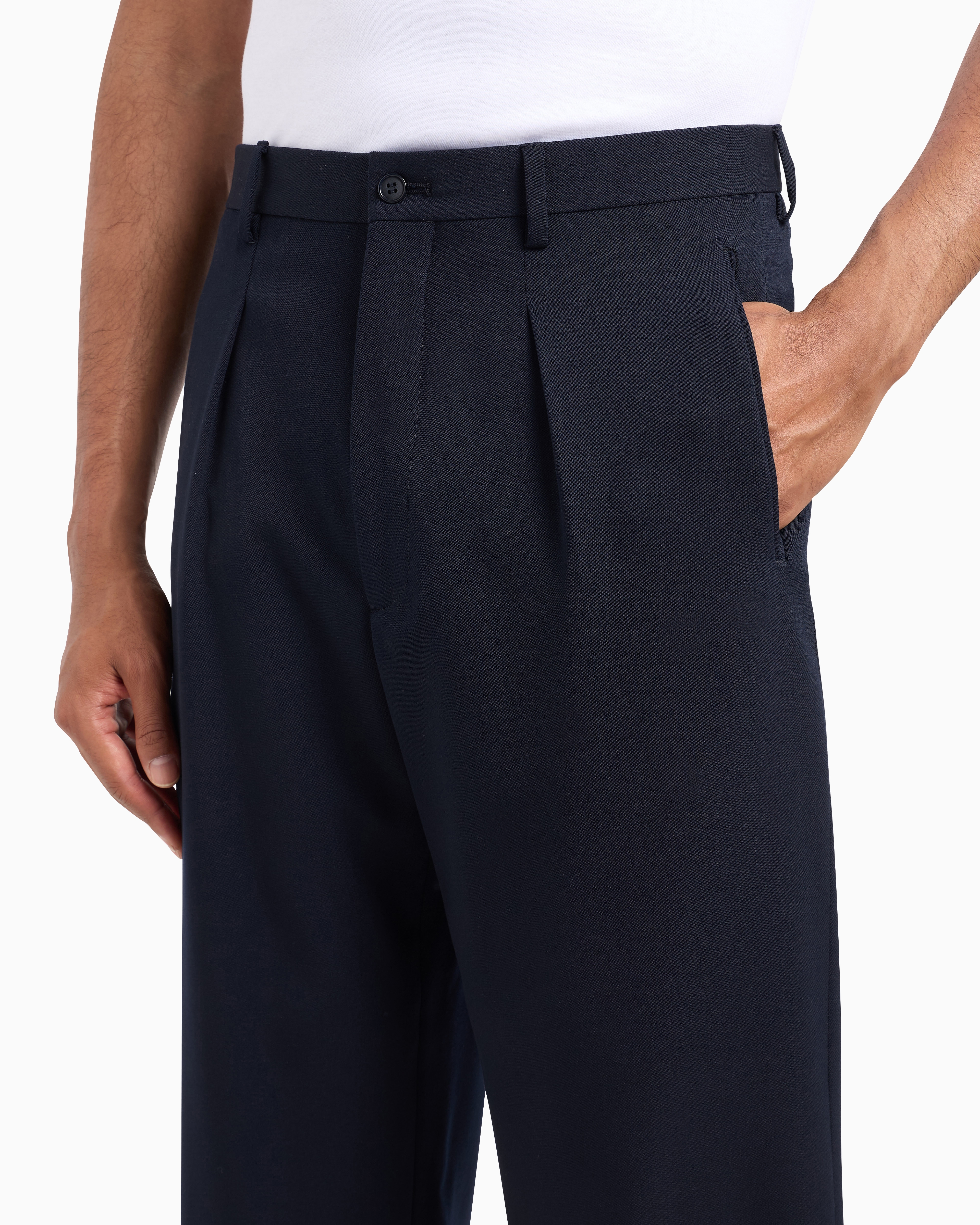 Giorgio Armani Official Store Single-pleat Stretch Virgin Wool Trousers In Blue