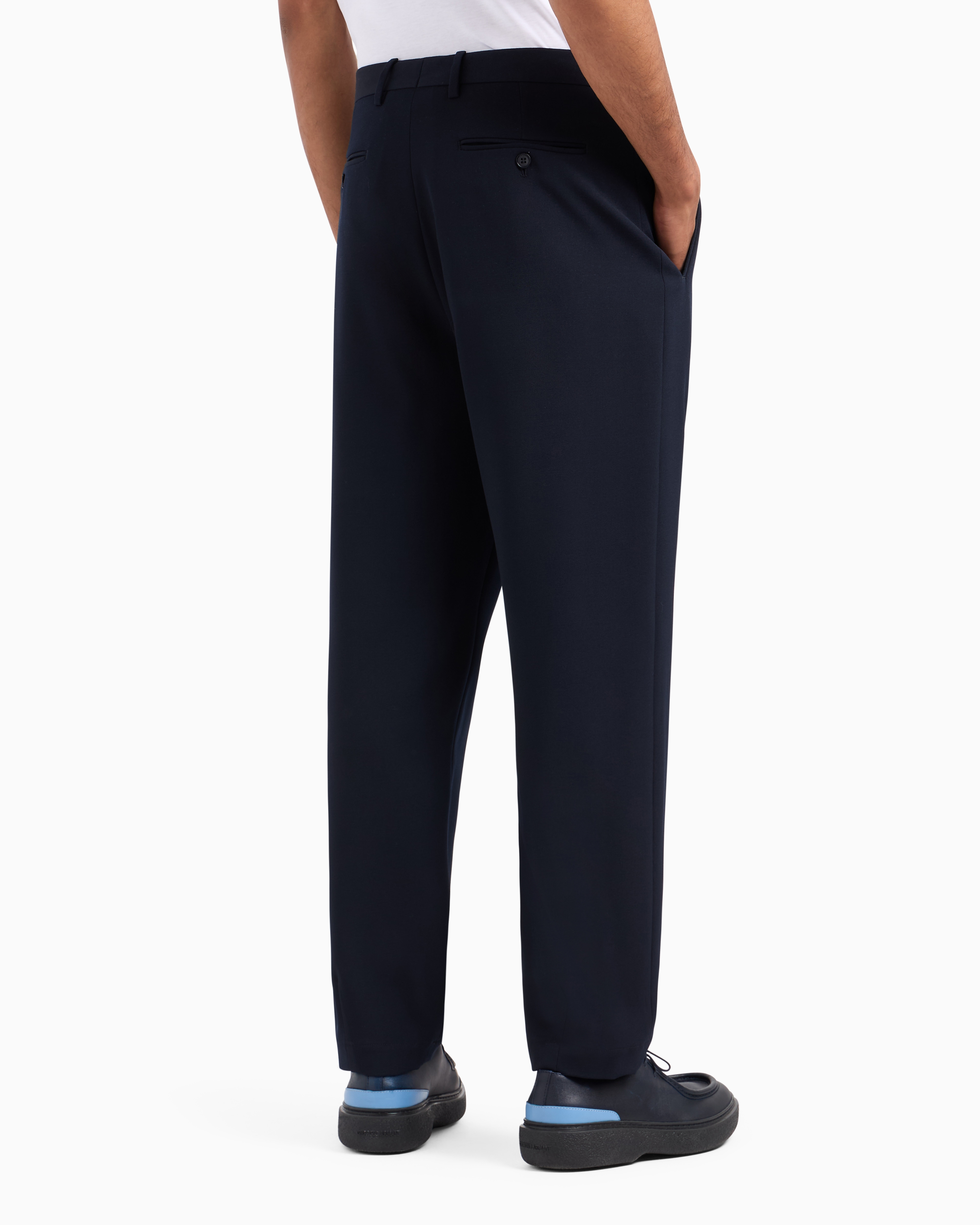 Giorgio Armani Official Store Single-pleat Stretch Virgin Wool Trousers In Blue