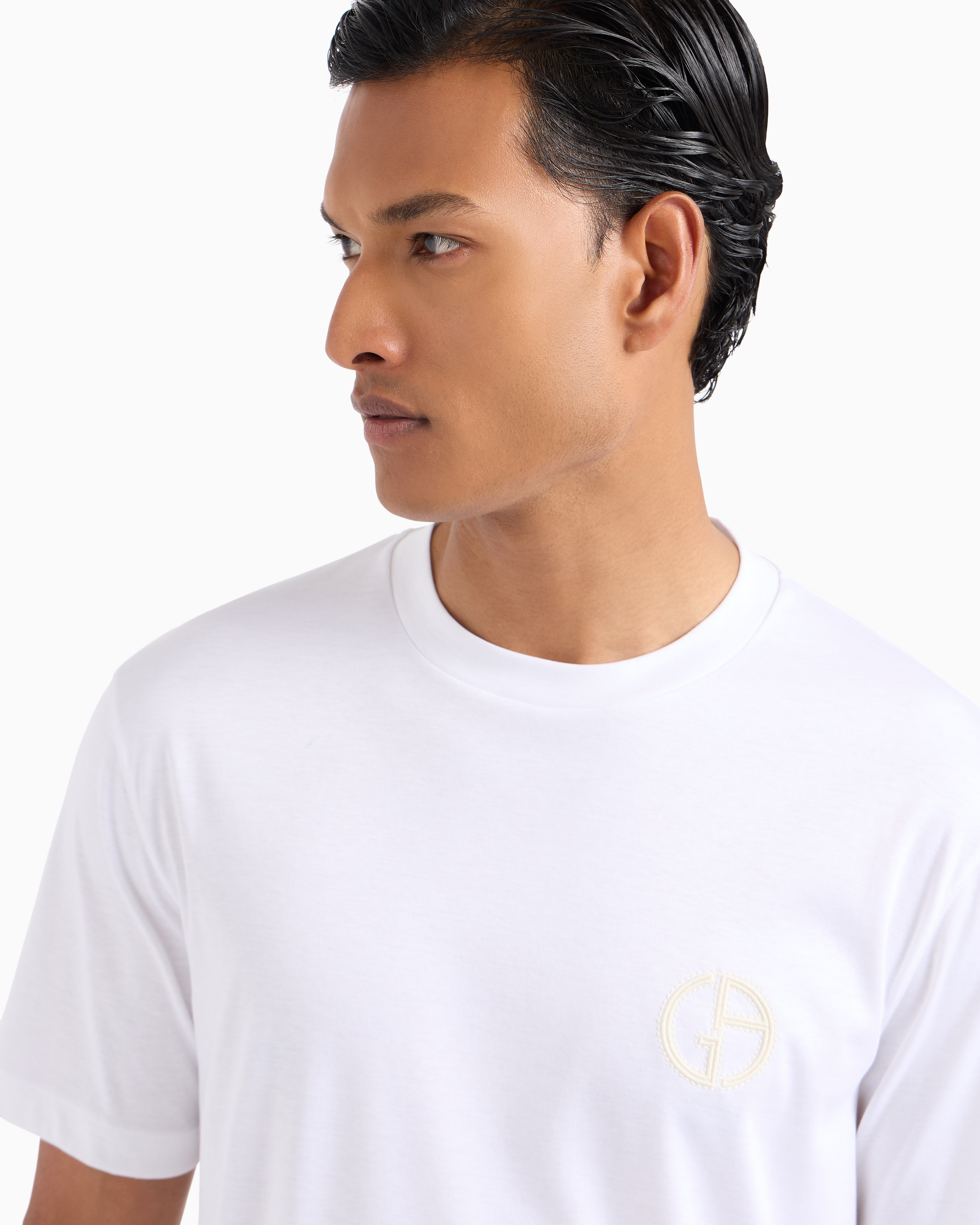 Giorgio Armani Official Store T-shirt Ras-du-cou En Interlock De Coton In Blanc