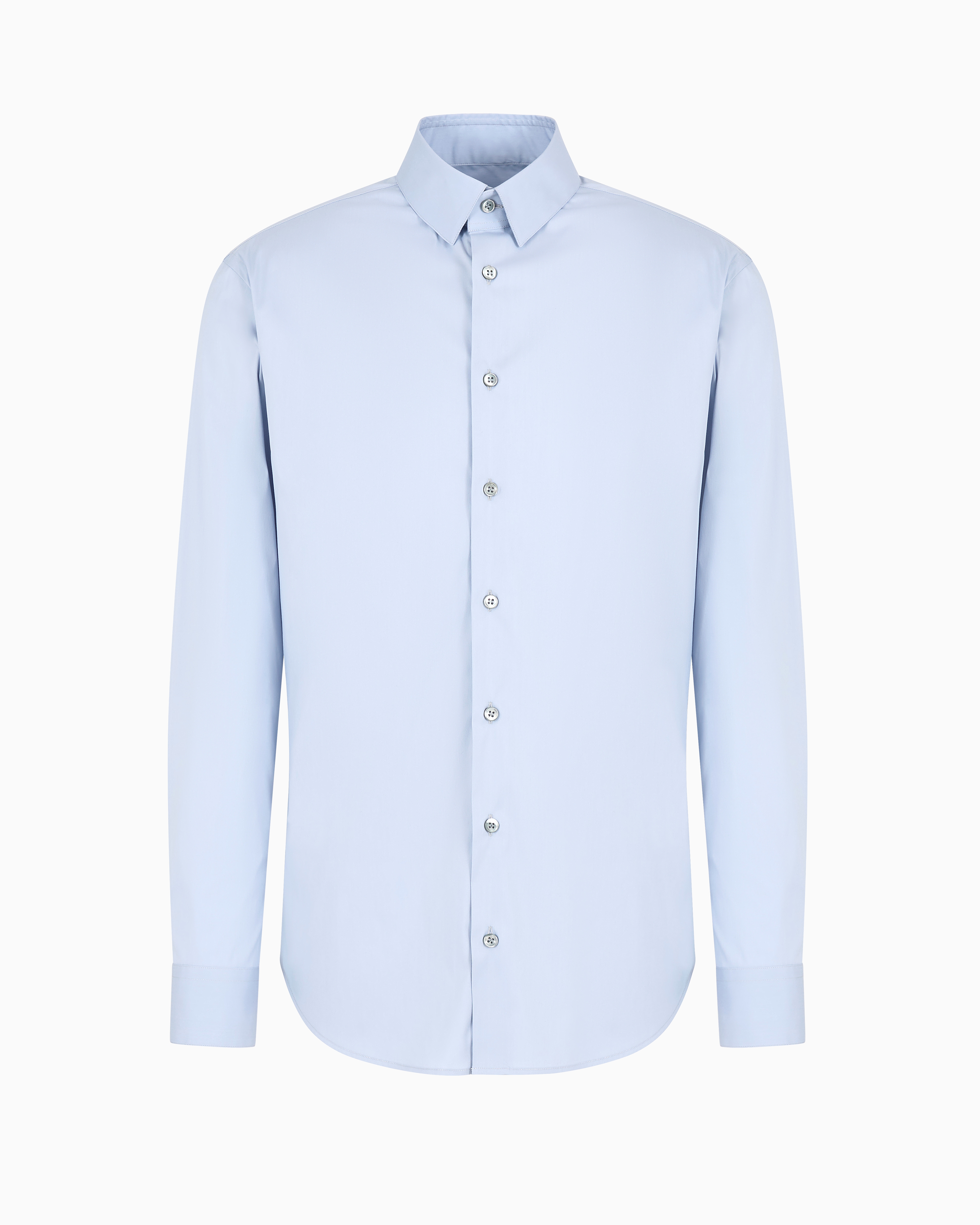 Giorgio Armani Official Store Slim-fit Shirt In Stretch Cotton Poplin In Azure