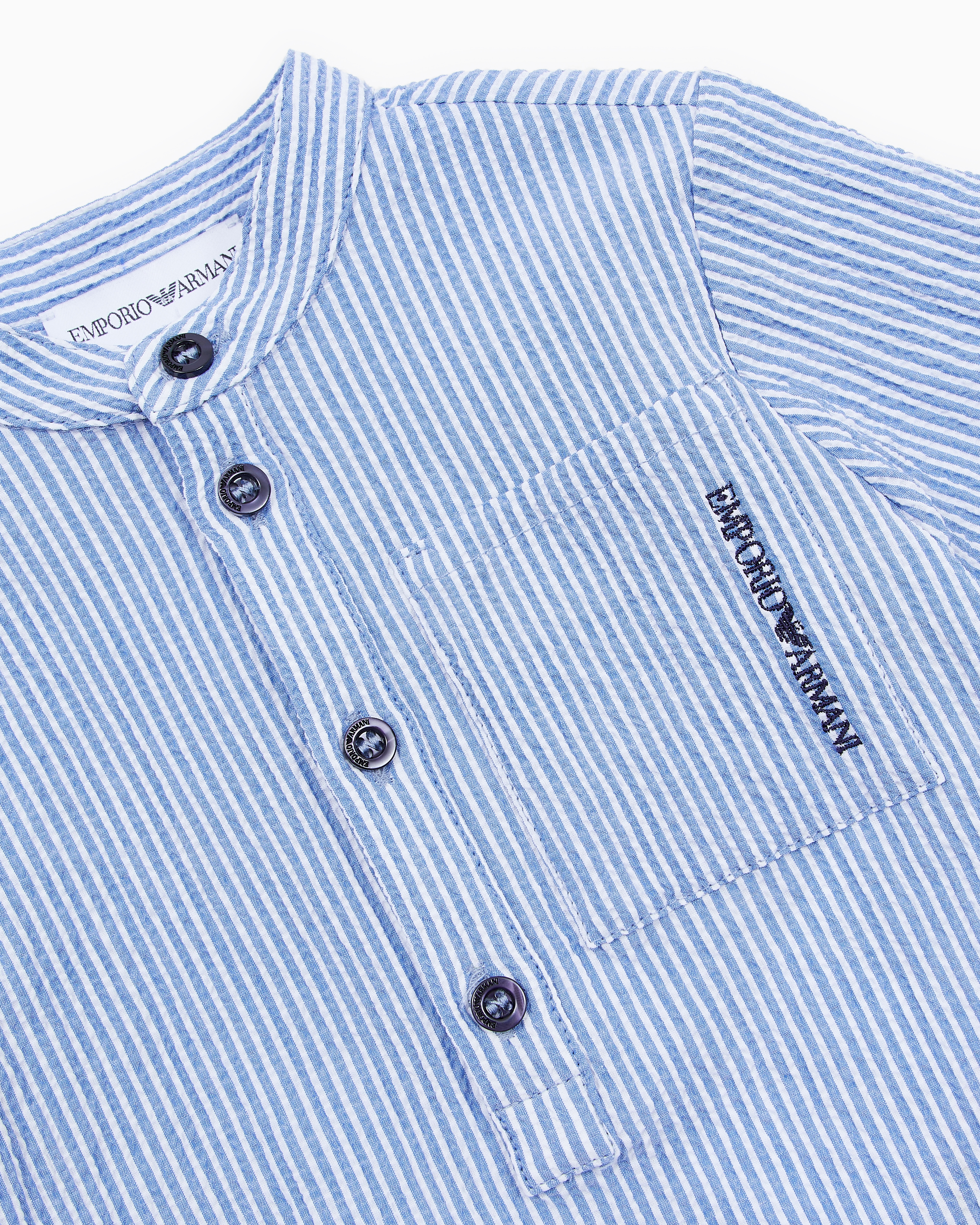 Emporio Armani Shirt With Guru Collar And Logo Embroidery In Light Blue