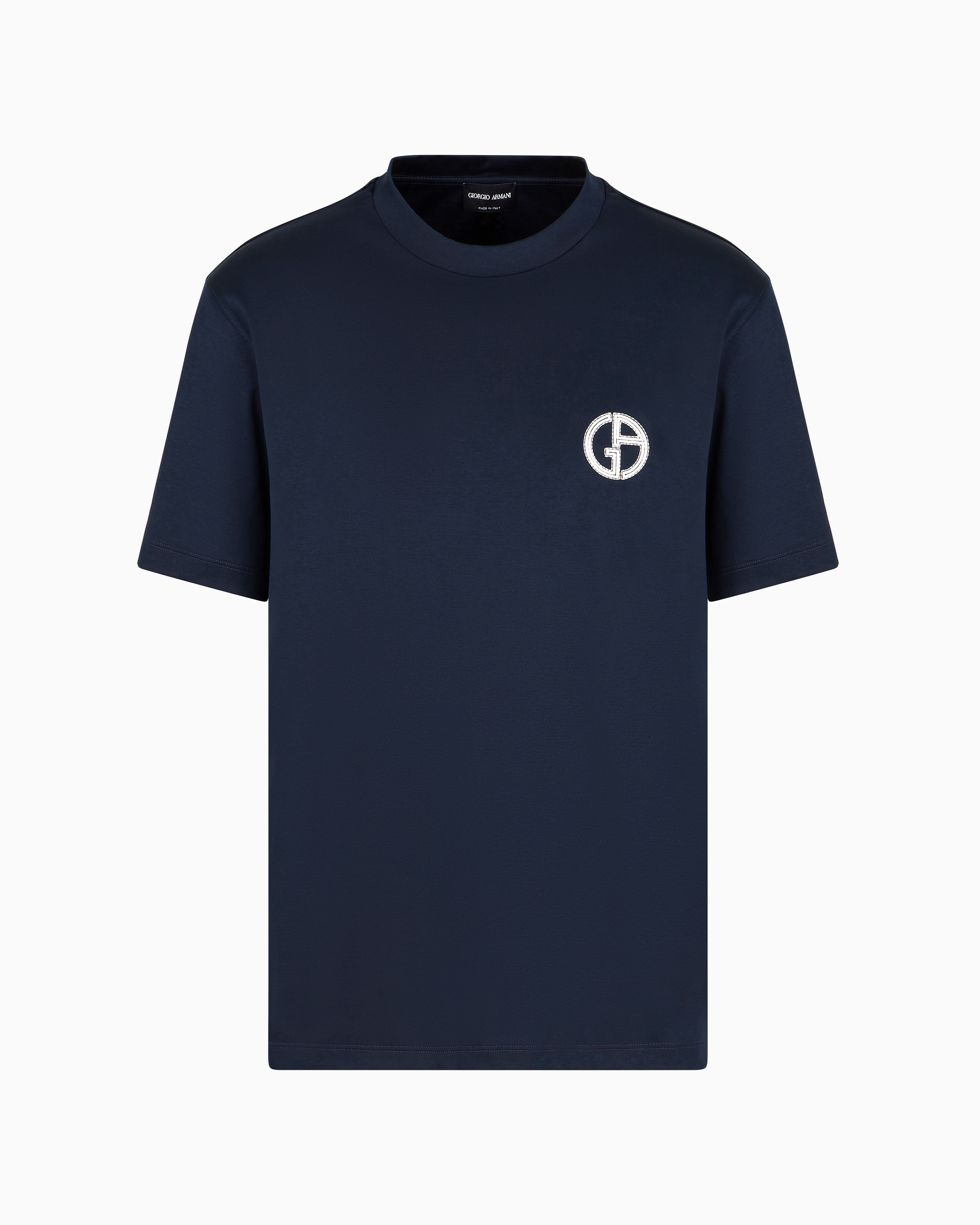 Giorgio Armani Official Store T-shirt Ras-du-cou En Interlock De Coton In Bleu