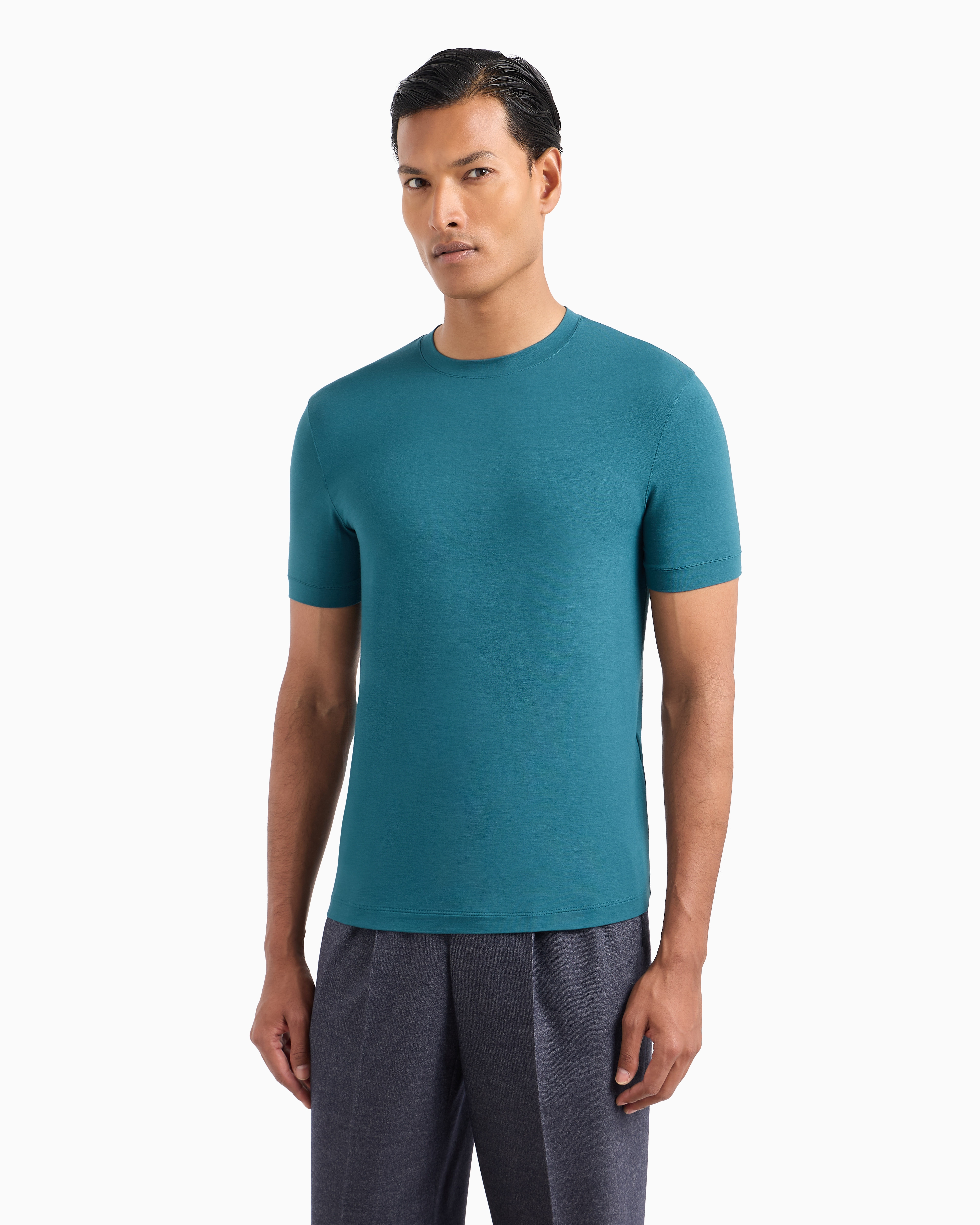 GIORGIO ARMANI CREW-NECK LONG-SLEEVED T-SHIRT IN STRETCH VISCOSE JERSEY 