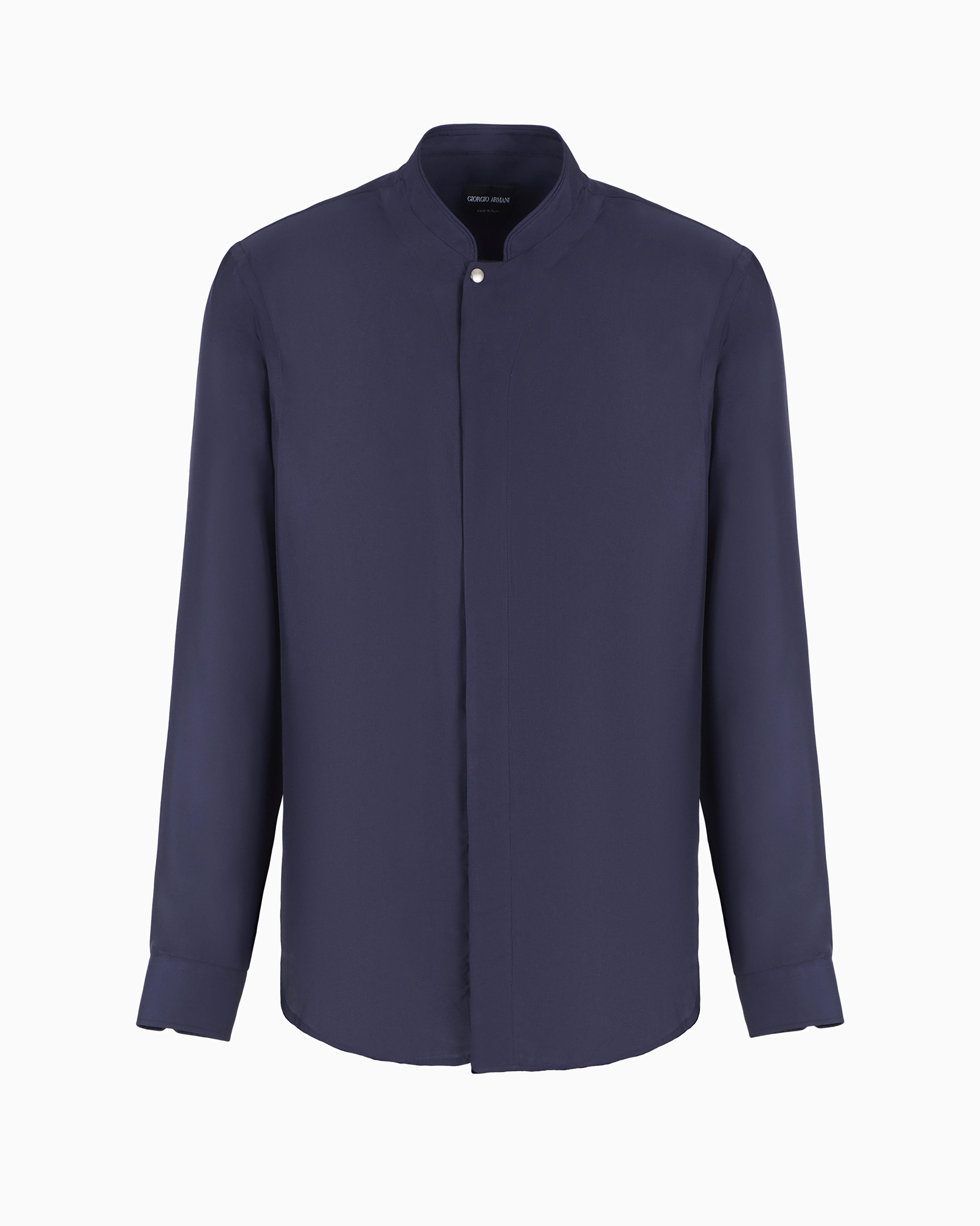 Giorgio Armani Official Store Regular-fit Shirt In Silk Twill In Bleu Nuit