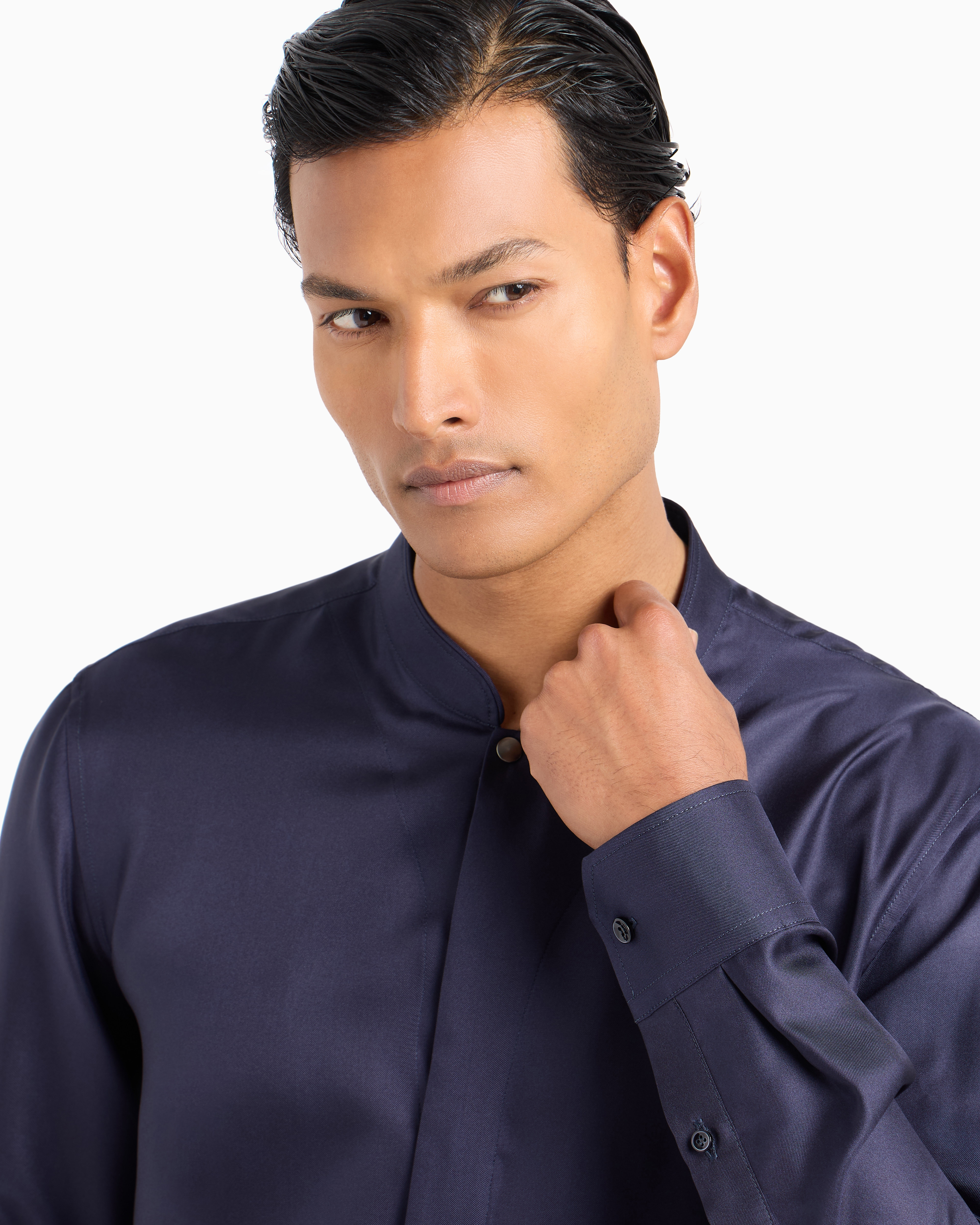 Giorgio Armani Official Store Regular-fit Shirt In Silk Twill In Bleu Nuit