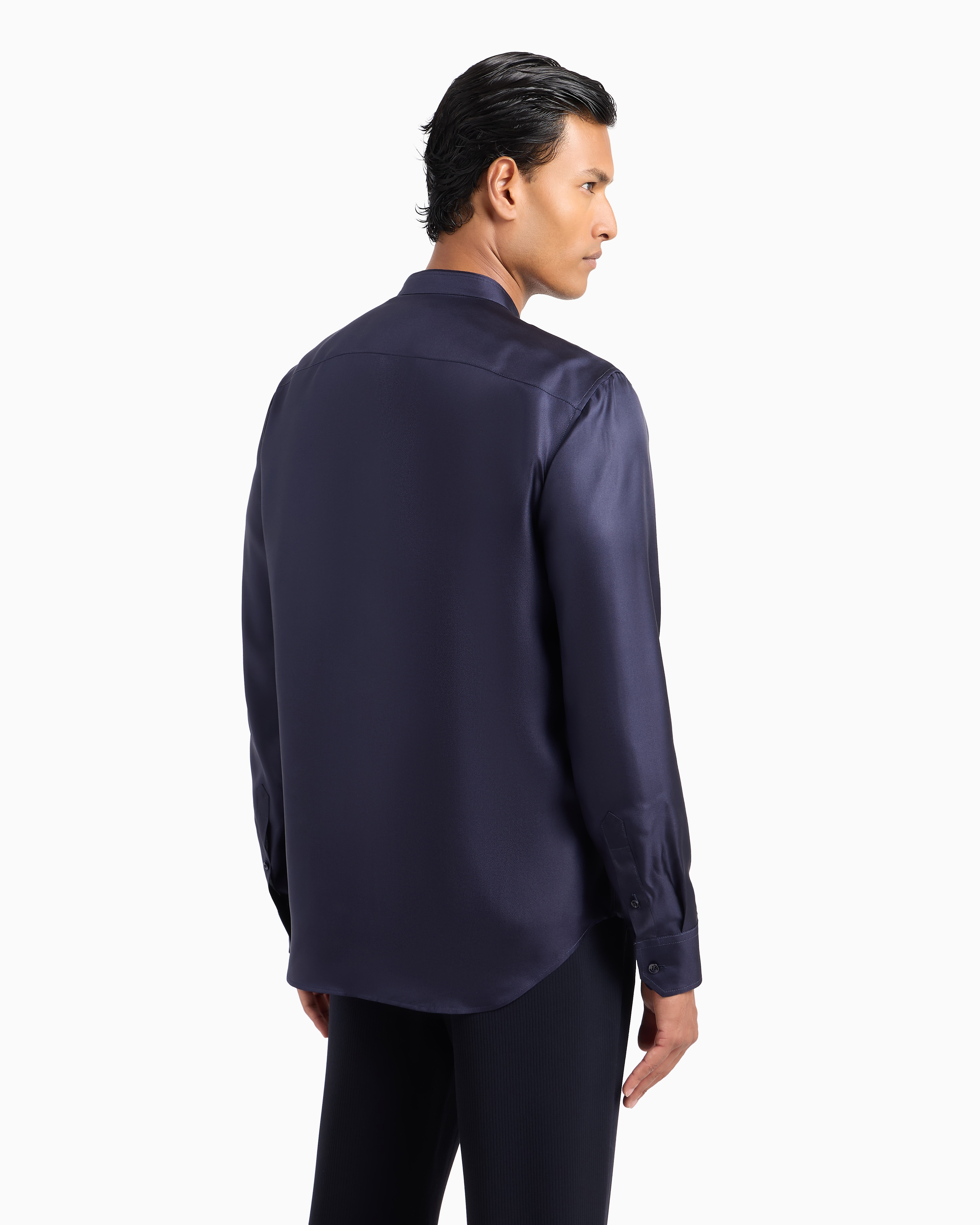 Giorgio Armani Official Store Regular-fit Shirt In Silk Twill In Bleu Nuit