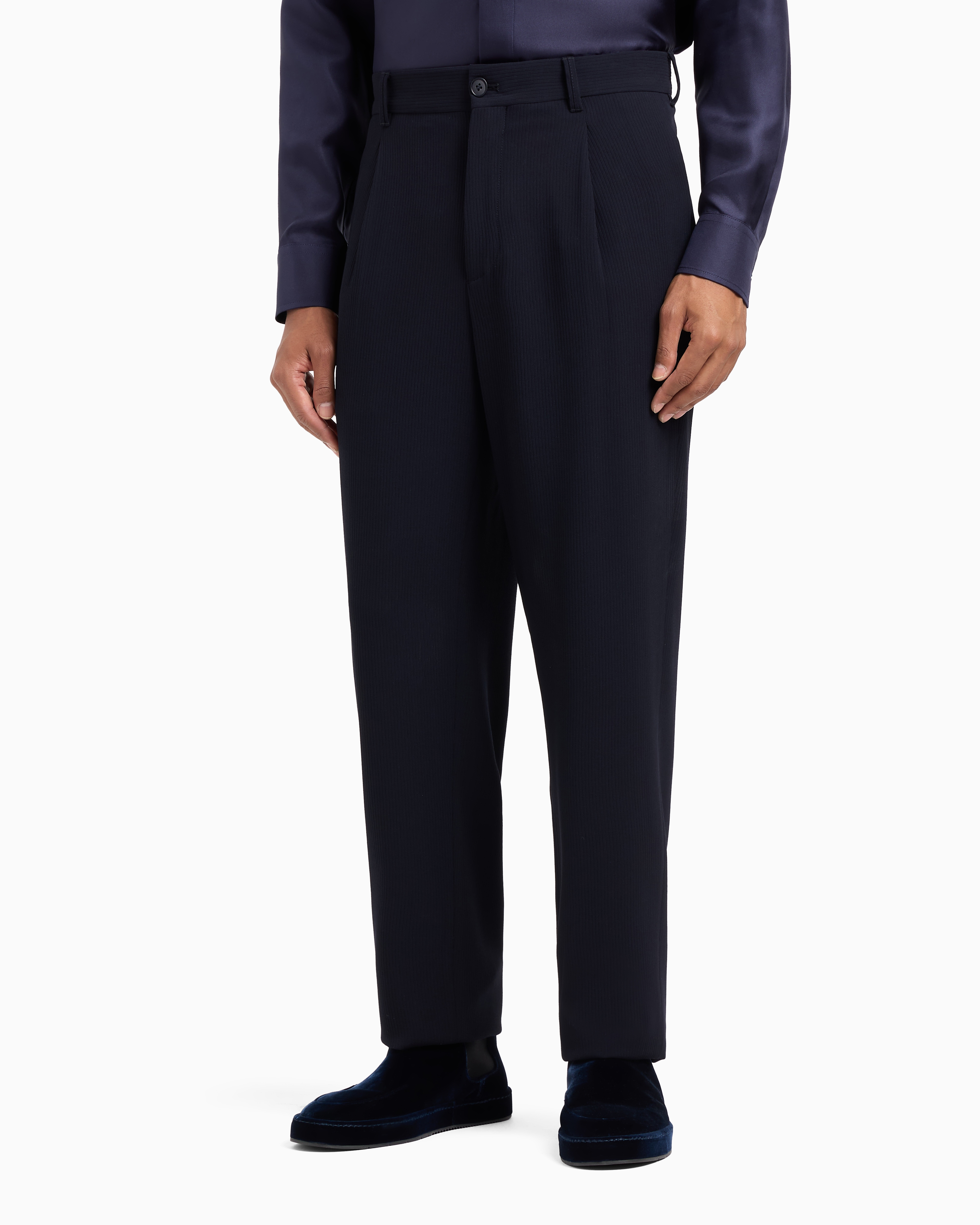 Giorgio Armani Official Store Single-pleat Virgin Wool Trousers In Bleu