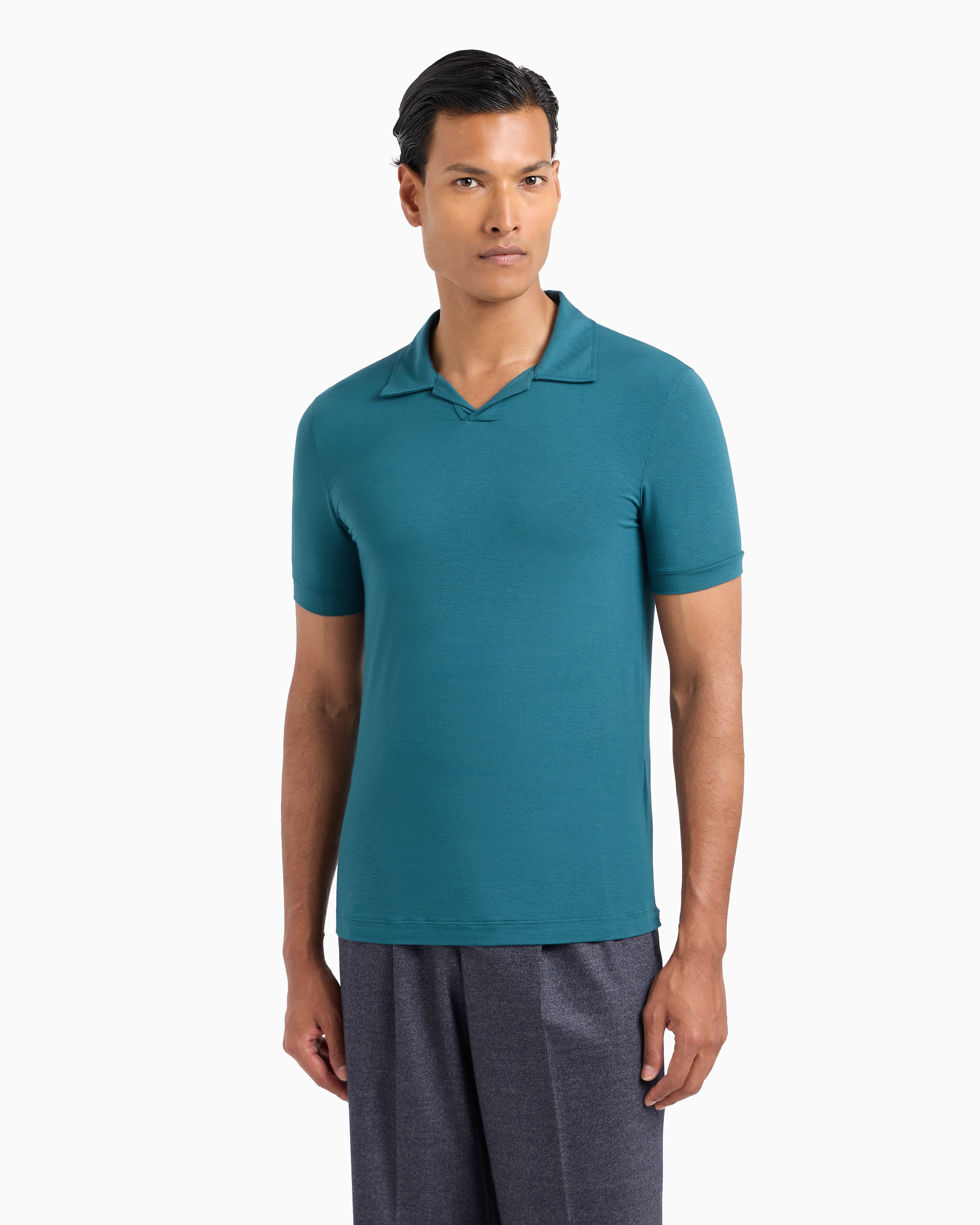 GIORGIO ARMANI STRETCH VISCOSE JERSEY SHORT-SLEEVED POLO SHIRT 