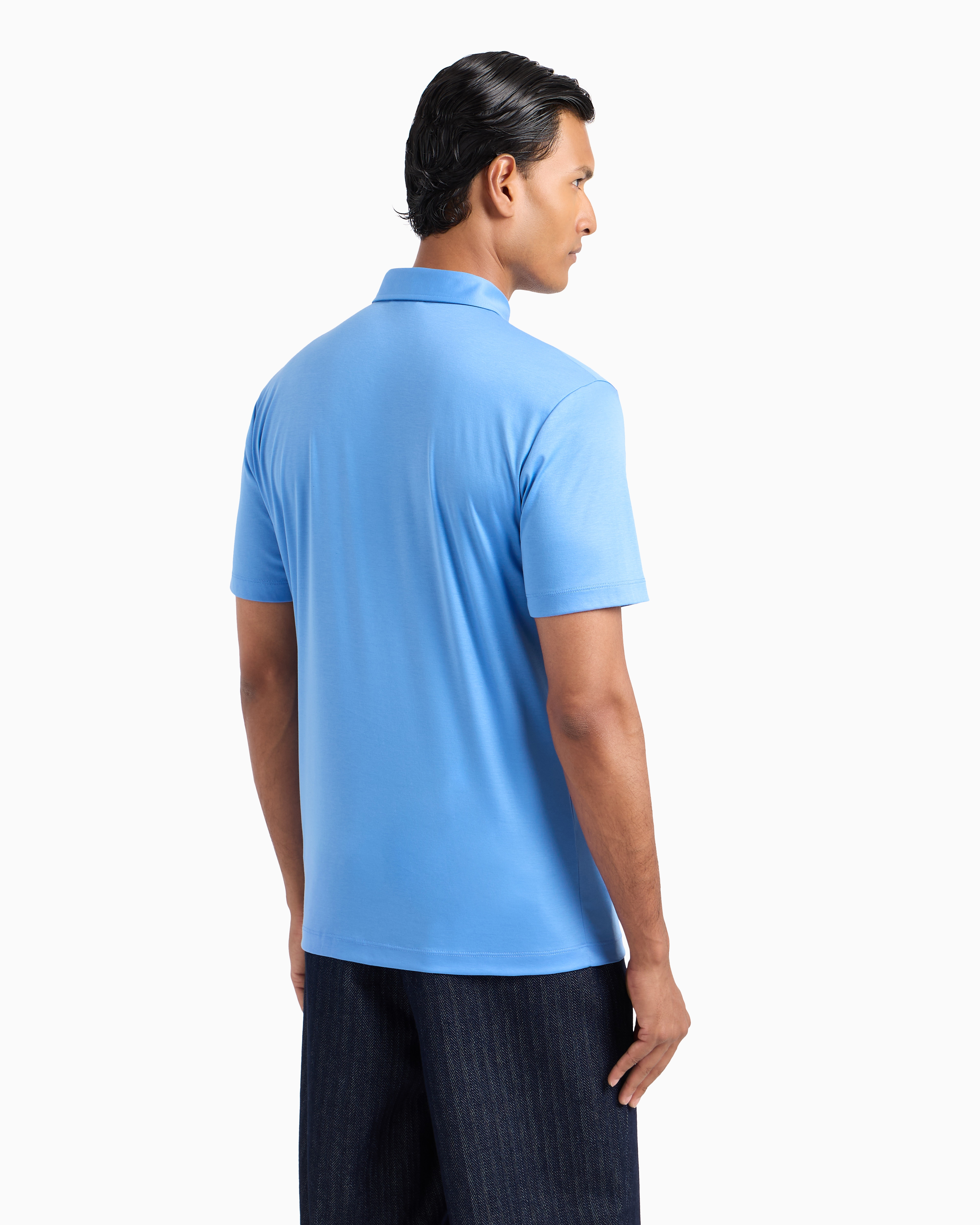 Shop Giorgio Armani Pure Cotton Interlock Polo Shirt With Embroidered Logo In Light Blue