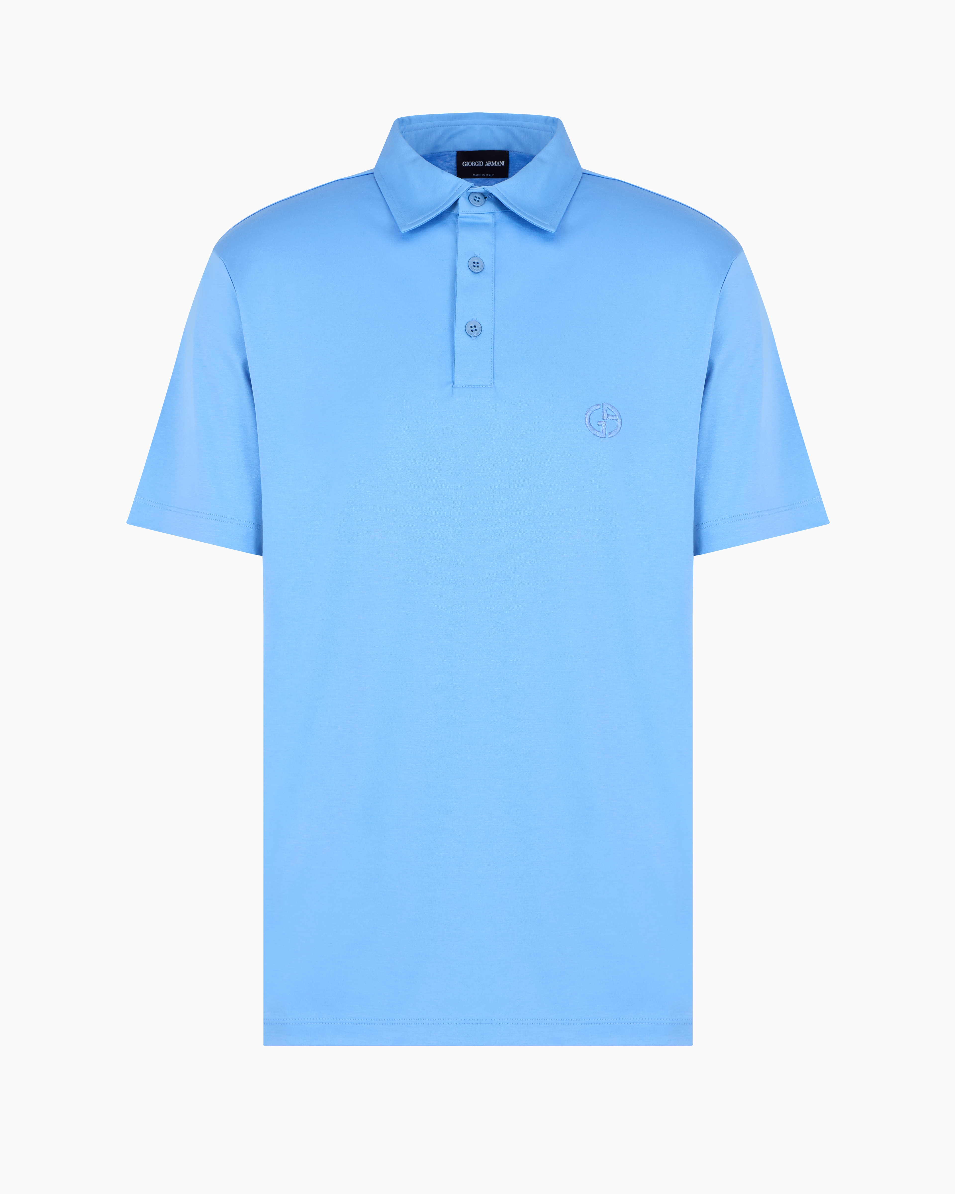 Shop Giorgio Armani Pure Cotton Interlock Polo Shirt With Embroidered Logo In Light Blue