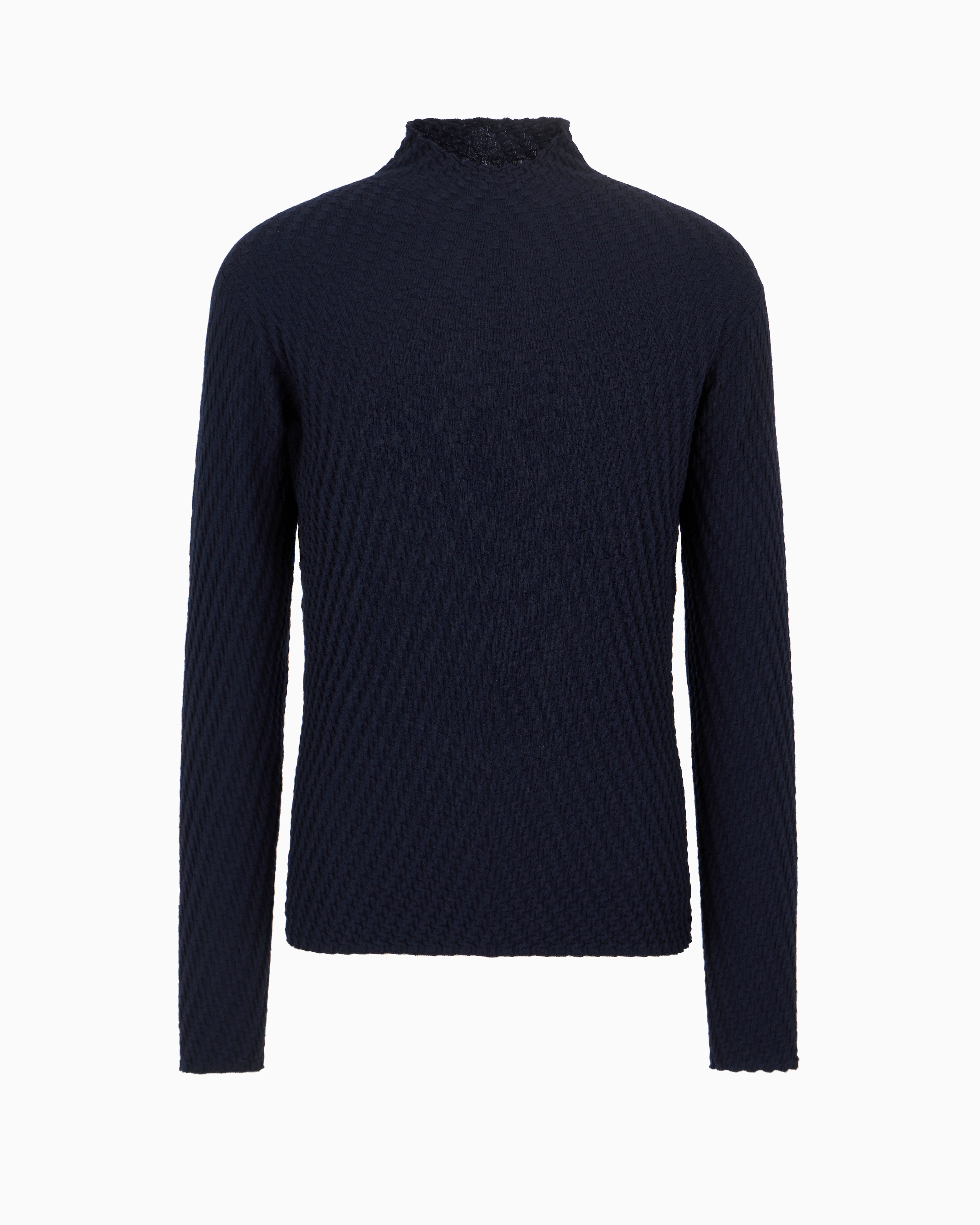 Giorgio Armani Official Store Jacquard Virgin Wool Mock-neck Jumper In Black